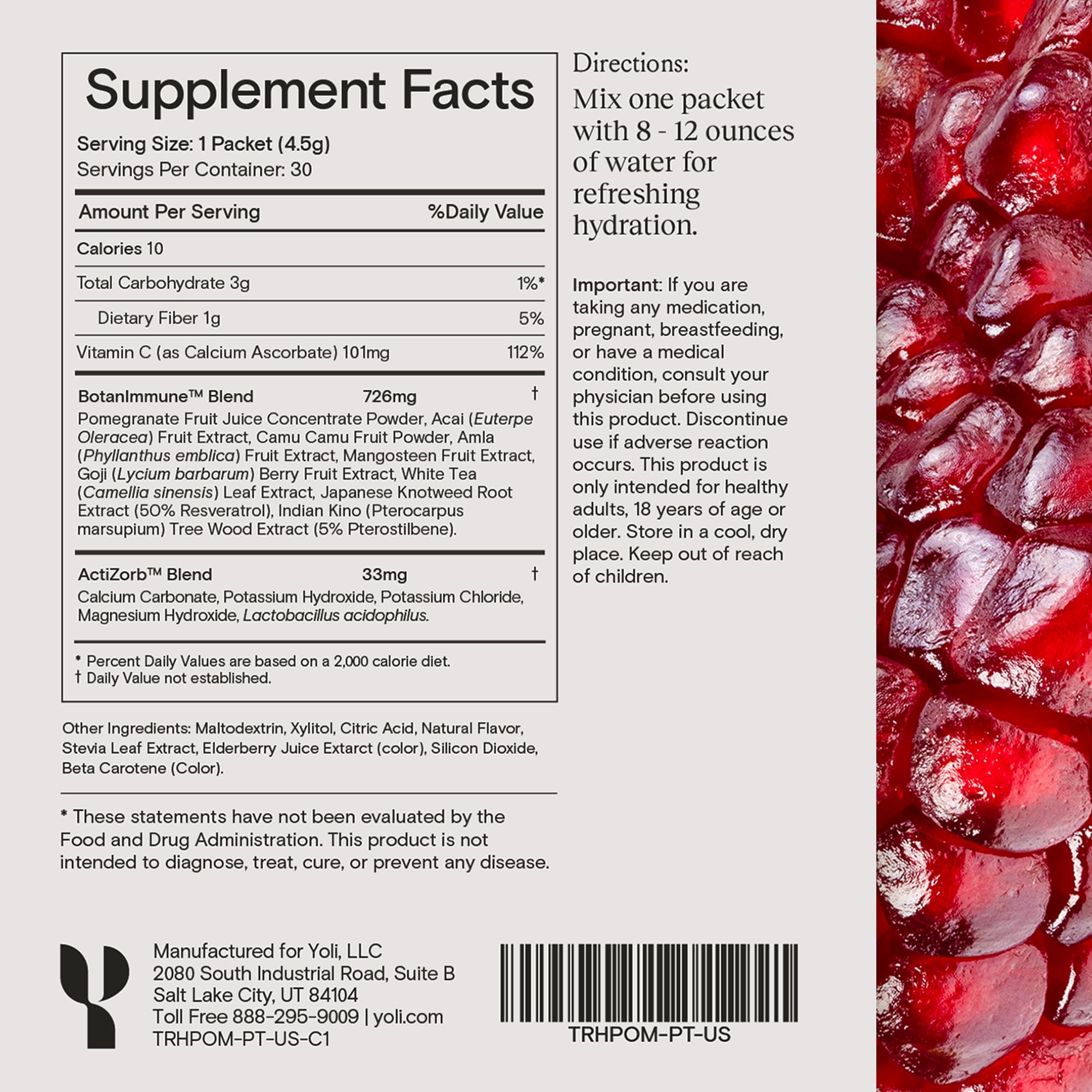 Yoli® Truth Antioxidant and Immune Support Supplement with Vitamin C, Botanicals, Superfruits, and Minerals - Pomegranate, 30 Packets Yoli uk supplements