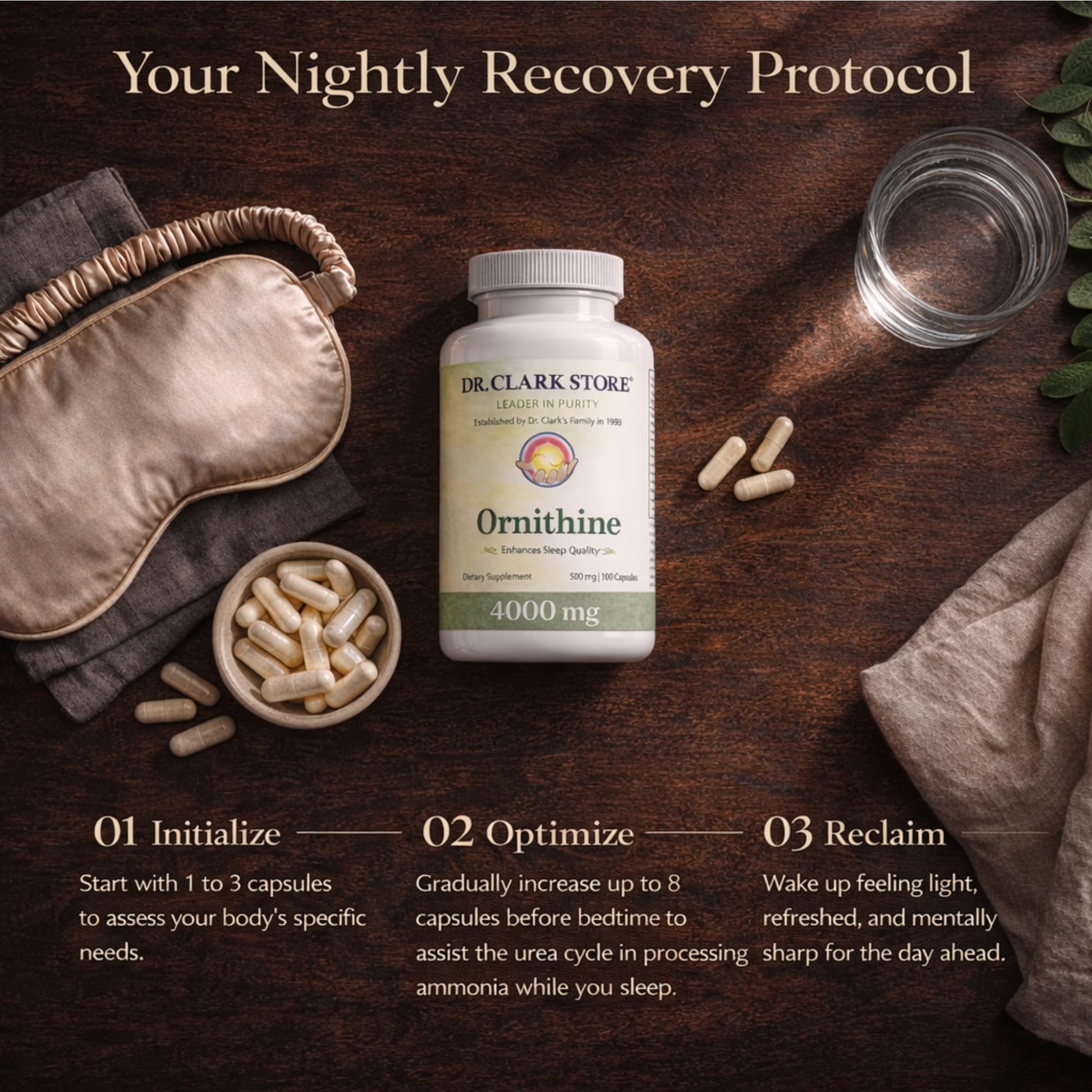 Dr Clark Ornithine Dietary Supplement - Gluten Free, Natural Sleep Aid, Promotes Protein Metabolism, Cleansing and Detoxification, 500mg, 100 Gelatin Capsules Dr Clark Store uk supplements