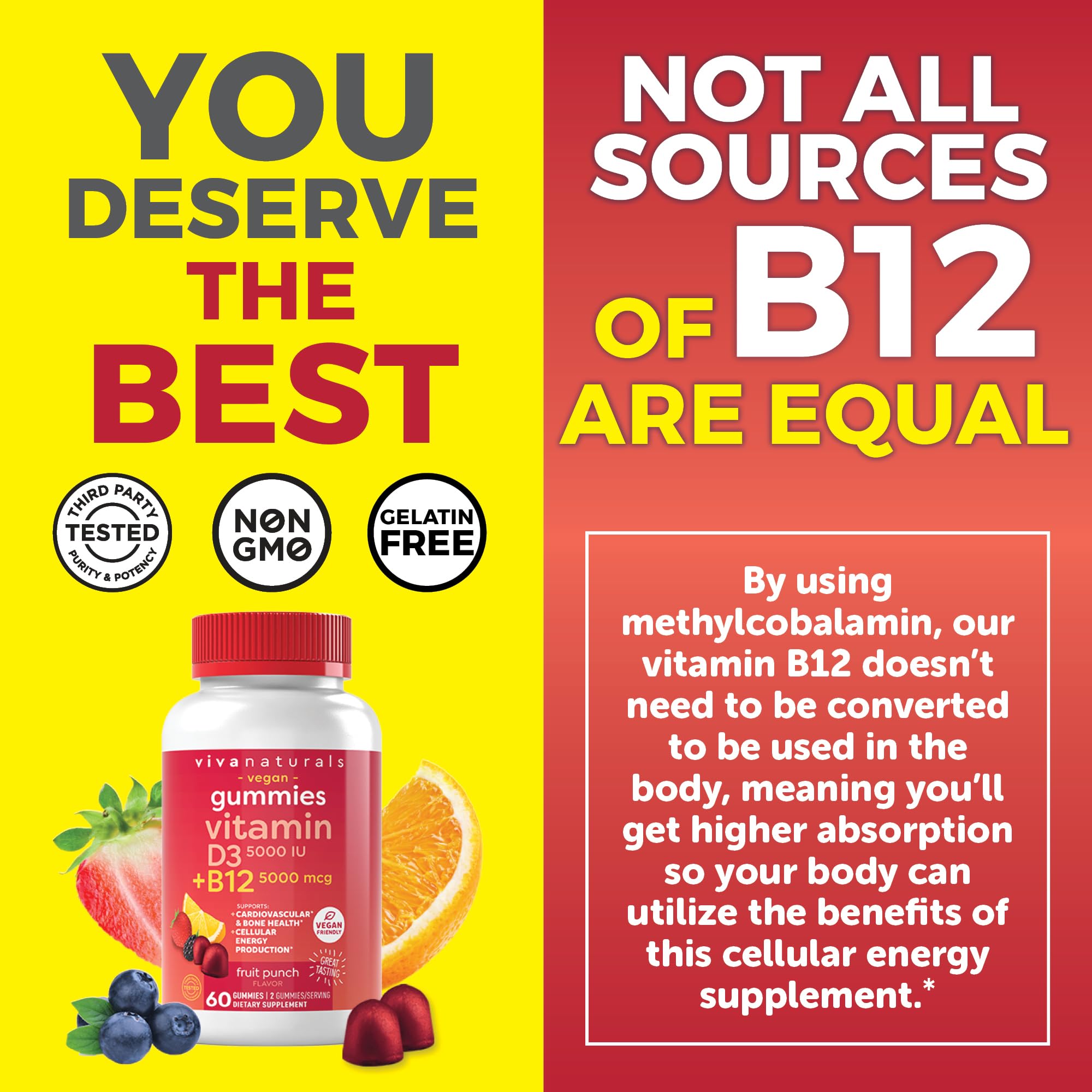 Viva Naturals Plant-Based B12 Gummies with Vitamin D3 - Chewable 5000mcg B12 Viva Naturals uk supplements