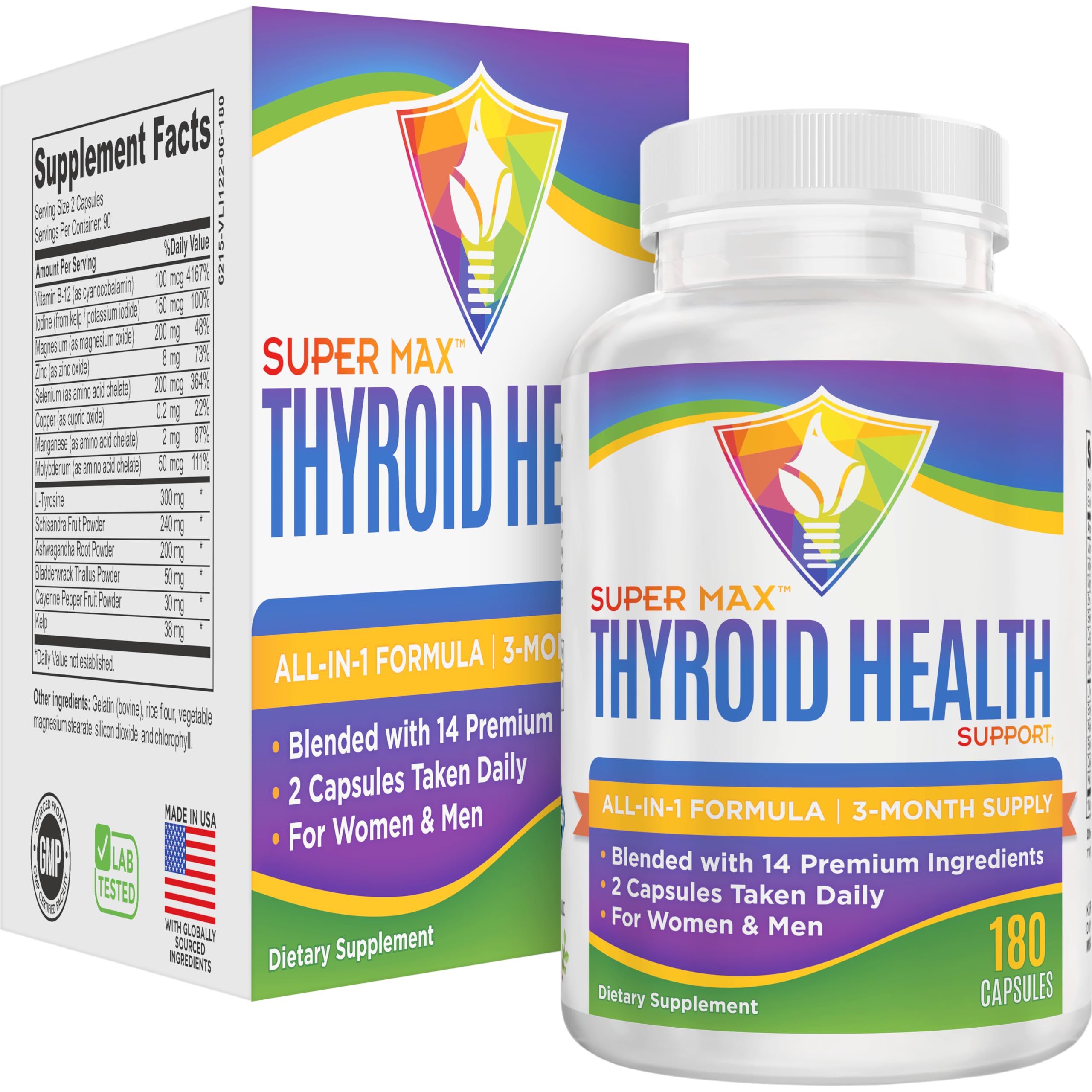 Thyroid Support (3-Month) Supplement All-in-1 with 14 Active Ingredients in 1 Formula | Thyroid Health Support Supplements | Women & Men | 90-Day Bulk Supply | 180 Capsules Elevate Recovery Supplements uk supplements