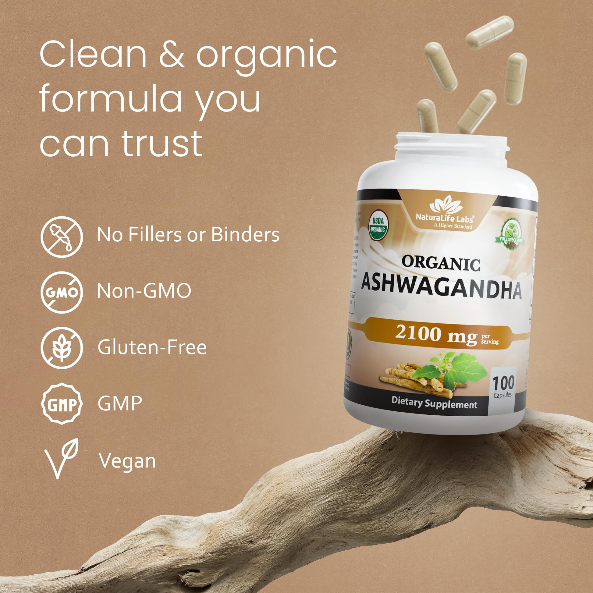 NaturaLife Labs Organic Ashwagandha 2100 mg per Serving – Herbal Supplement Root Powder & Extract – 100 Capsules – Vegan, Non-GMO, Gluten-Free NaturaLife Labs uk supplements