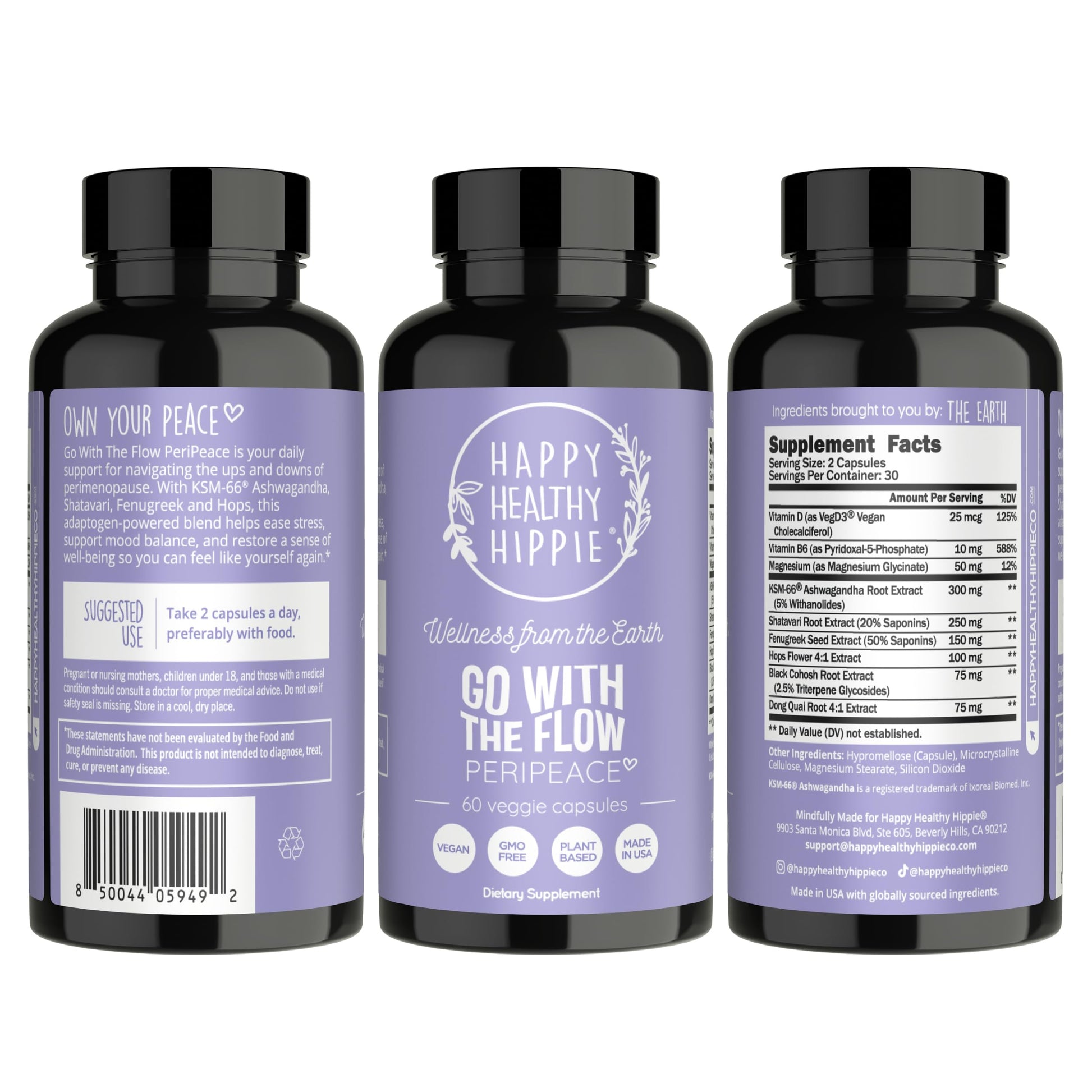 Perimenopause Supplements for Women | Hot Flash, Night Sweat, Mood & Sleep Support | Vegan Hormone Balance Capsules with KSM-66 Ashwagandha, Shatavari & Black Cohosh | Estrogen-Free, 60ct Happy Healthy Hippie uk supplements