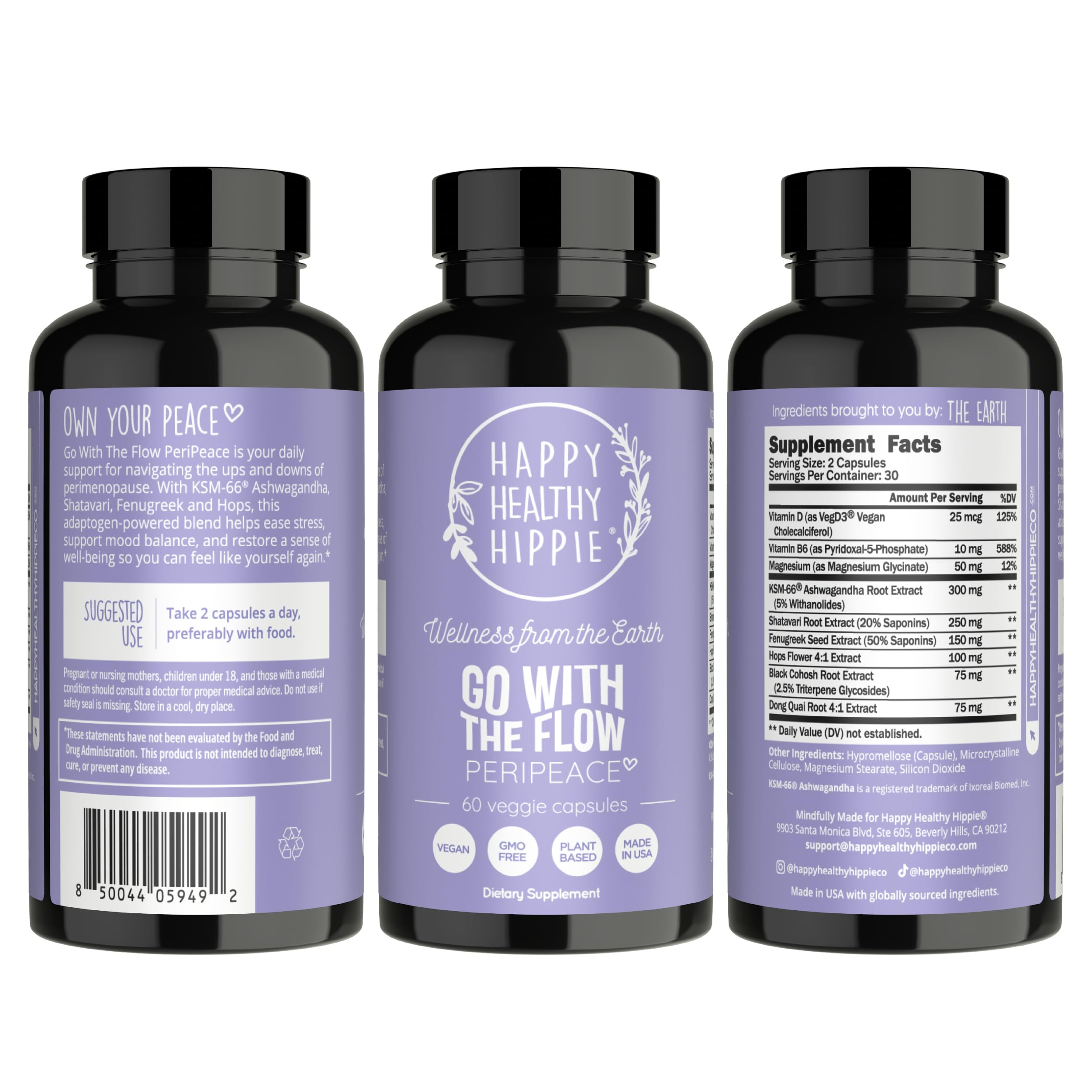 Perimenopause Supplements for Women | Hot Flash, Night Sweat, Mood & Sleep Support | Vegan Hormone Balance Capsules with KSM-66 Ashwagandha, Shatavari & Black Cohosh | Estrogen-Free, 60ct Happy Healthy Hippie uk supplements