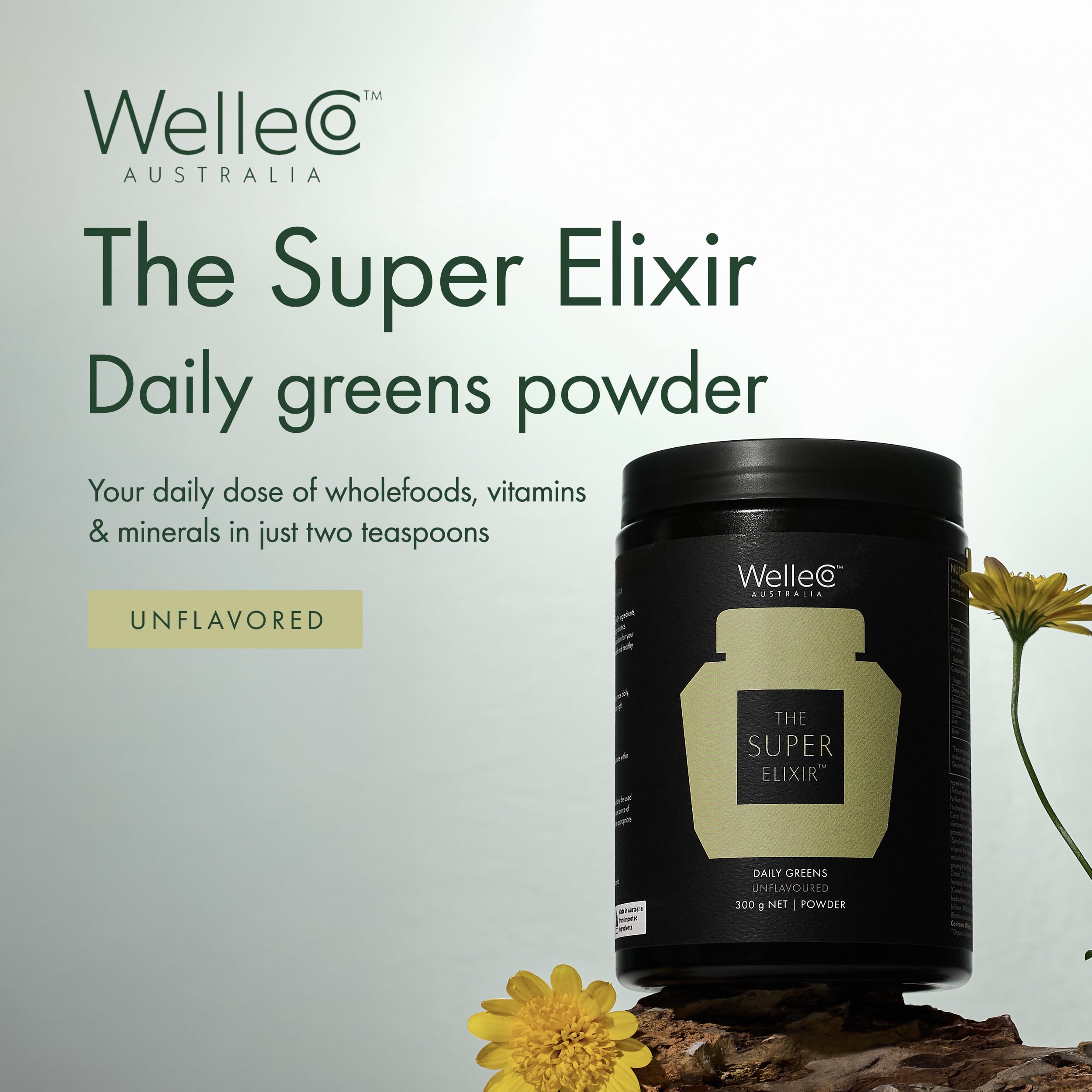 WelleCo The Super Elixir, Daily Greens Powder with Probiotics, Superfoods & Whole Foods, Unflavored Drink Mix for Gut Health, Immunity, Energy, Skin & Hair, 10.5oz Jar WelleCo uk supplements