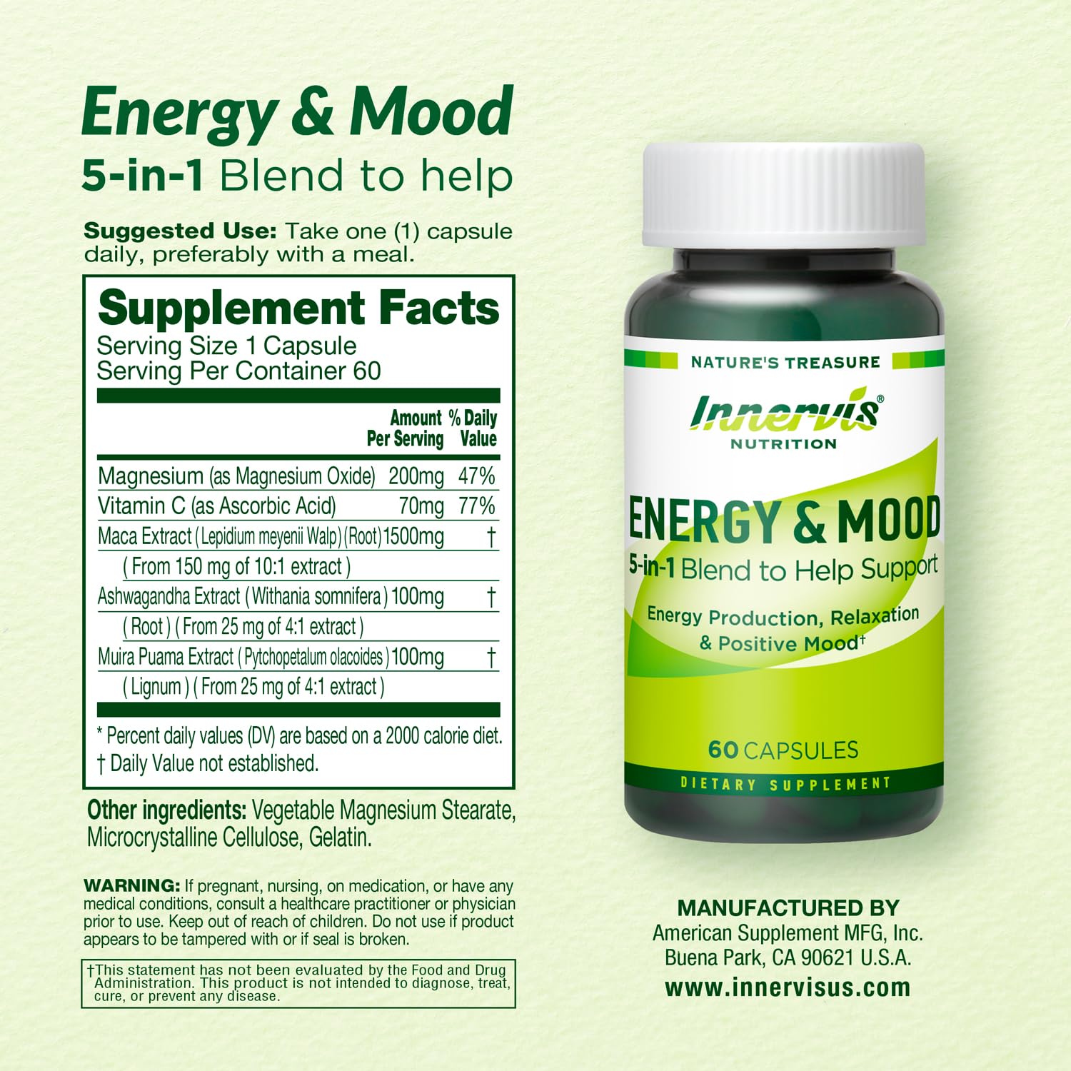 Caffeine Free Natural Energy Boost with Ashwagandha, Maca & Magnesium - Support Stress Relief, Focus & Mood - 60 Capsules by Innervis Nutrition INNERVISNUTRITION uk supplements