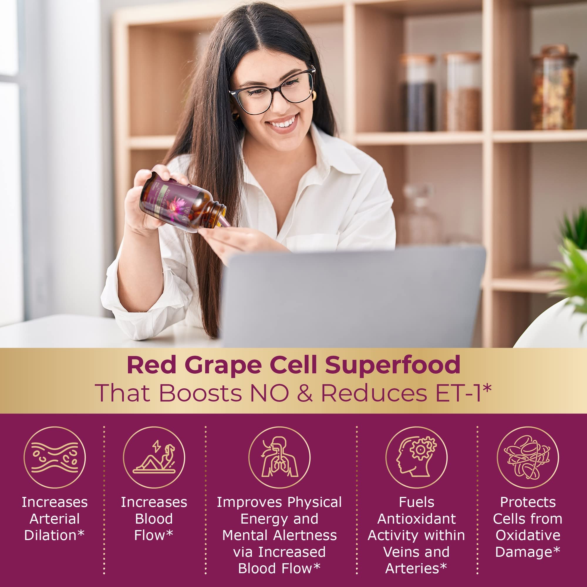 VINIA 12-Hour Sustained Release Piceid Resveratrol Supplement. Nitric Oxide Supplement VINIA uk supplements
