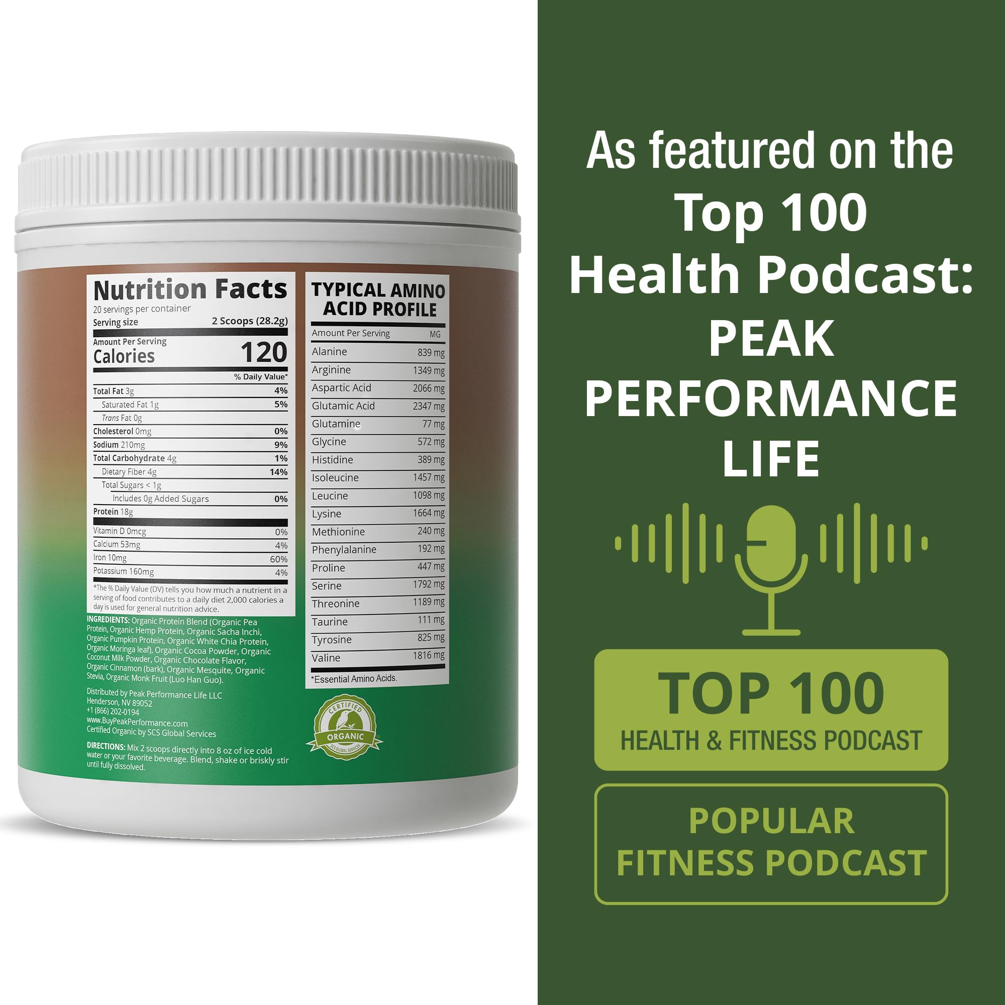 Peak Performance Organic Paleo Grain Free Plant Based Raw Vegan Protein Powder. Amazing Amino Acid Profile and Less Than 1g of Sugar. with Hemp and Pea Protein Chocolate Flavored Peak Performance uk supplements