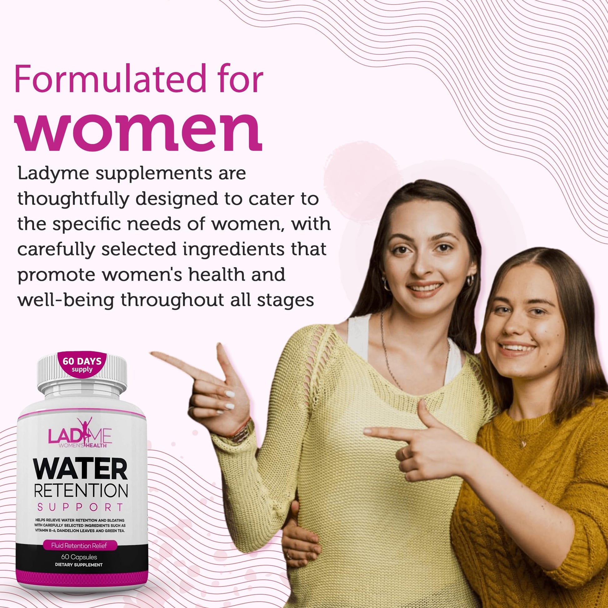Water Retention Pills for Women Bloating Relief with Vitamin B6, Dandelion & Green Tea Natural LADYME WOMEN'S HEALTH uk supplements