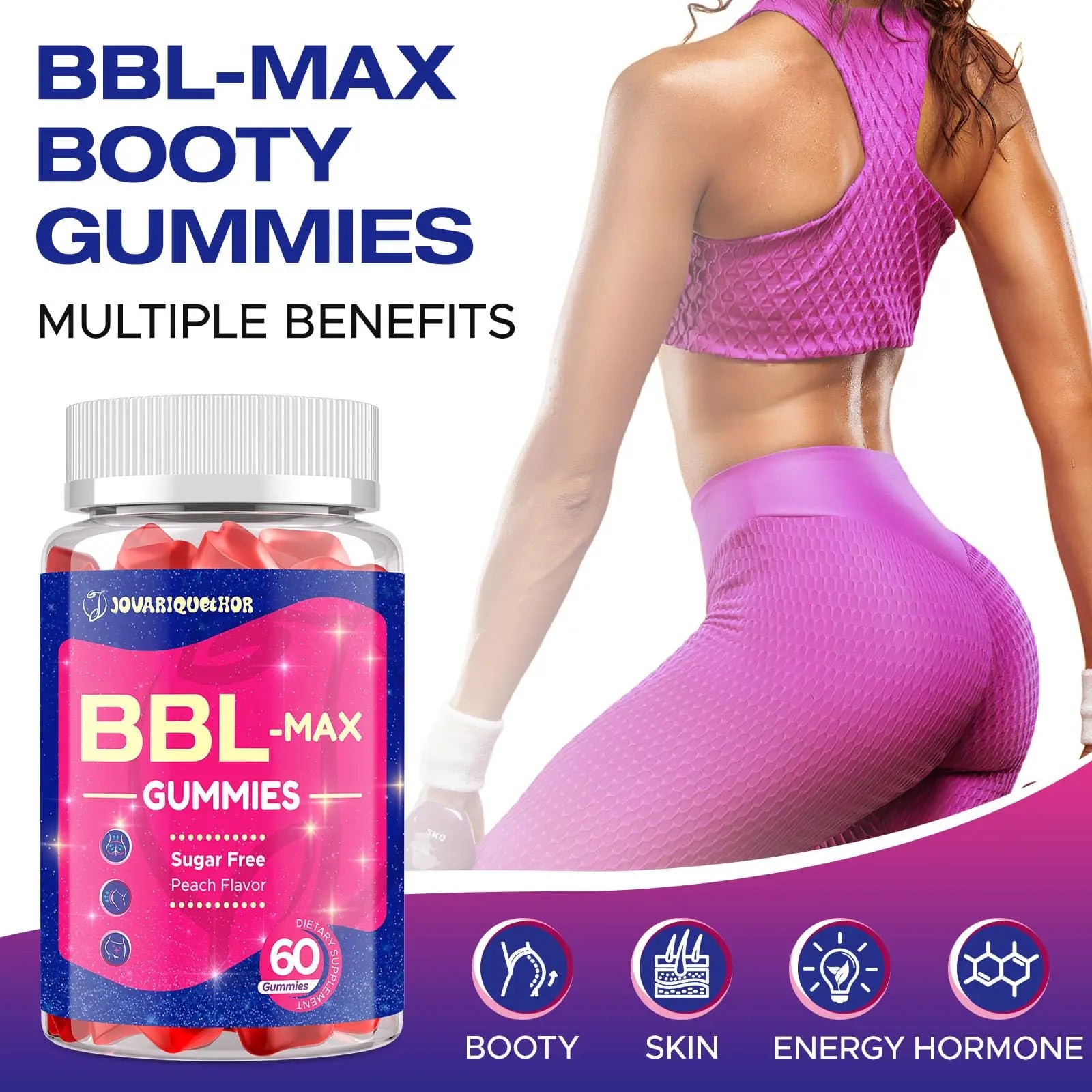 Jovariquethor Booty Gummies for Women - BBL Gummies with Multivitamins and Herbal Extracts - Peach Flavor - 60 Count Jovariquethor uk supplements