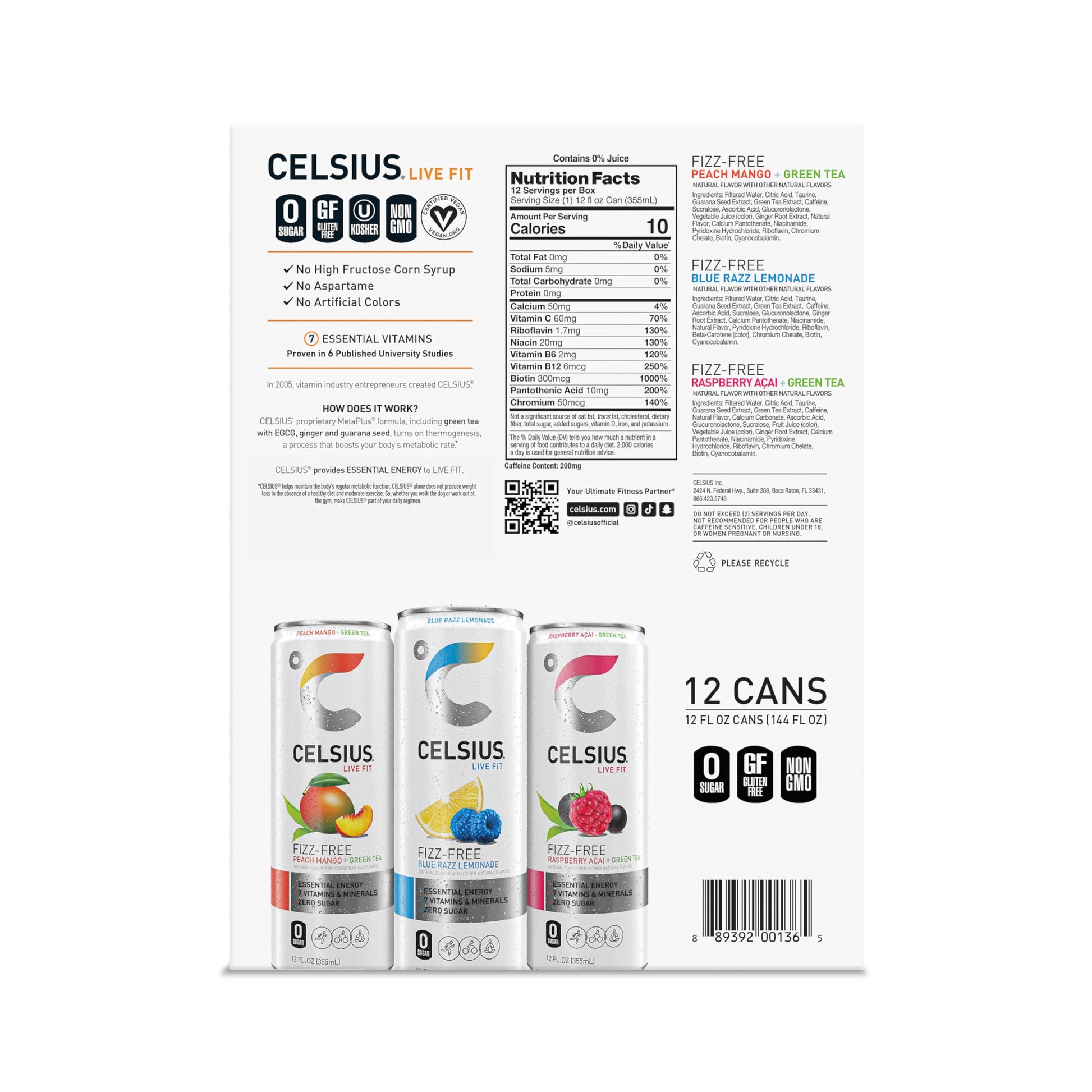 CELSIUS Fizz Free Variety Pack, Functional Essential Energy Drink 12 Fl Oz (Pack of 12) CELSIUS uk supplements