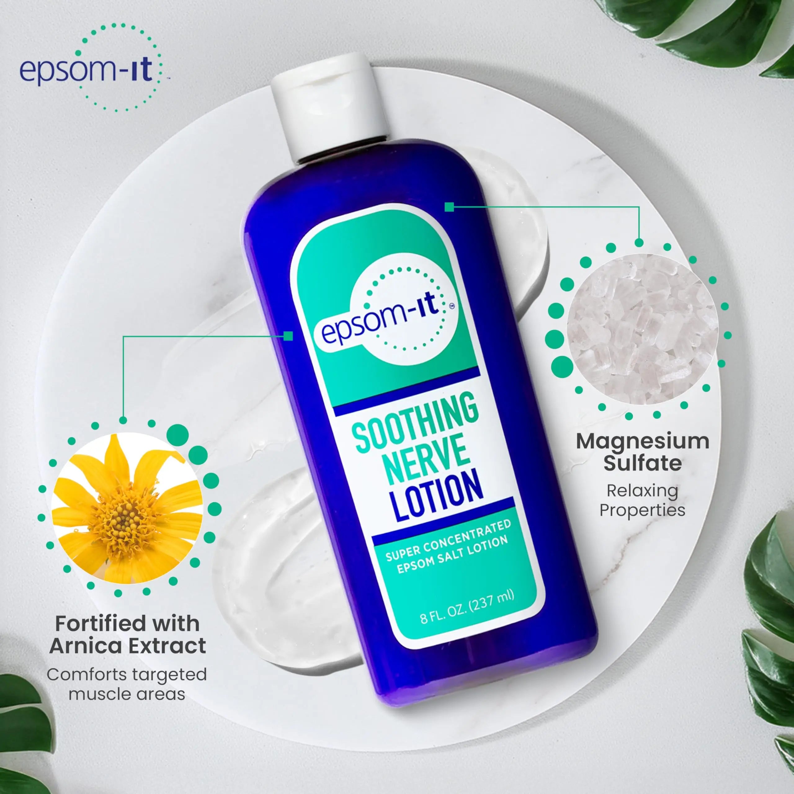 Epsom-It Soothing Nerve Lotion - Epsom Salt Magnesium Lotion, Topical Magnesium Cream with Capsaicin & Arnica to Provide Comfort for Legs, Knee and Feet, 8.0 oz., 2-Pack EPSOM-IT uk supplements
