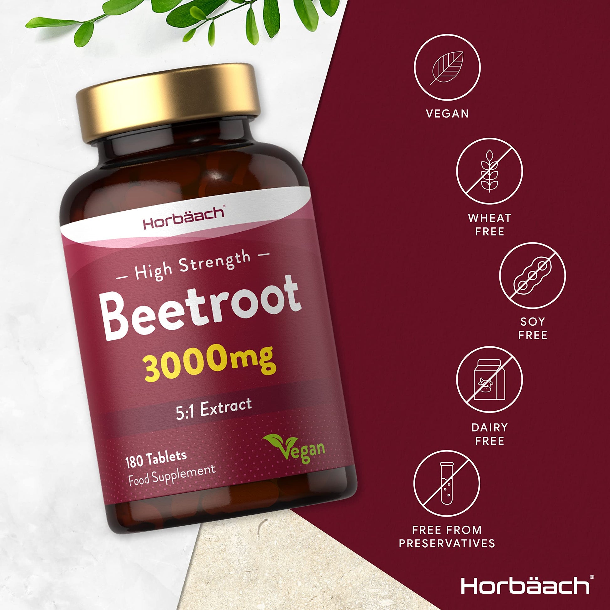 Beetroot Tablets 3000mg | 180 Count | High Strength 5:1 Extract Supplement | Nitric Oxide Horbäach uk supplements
