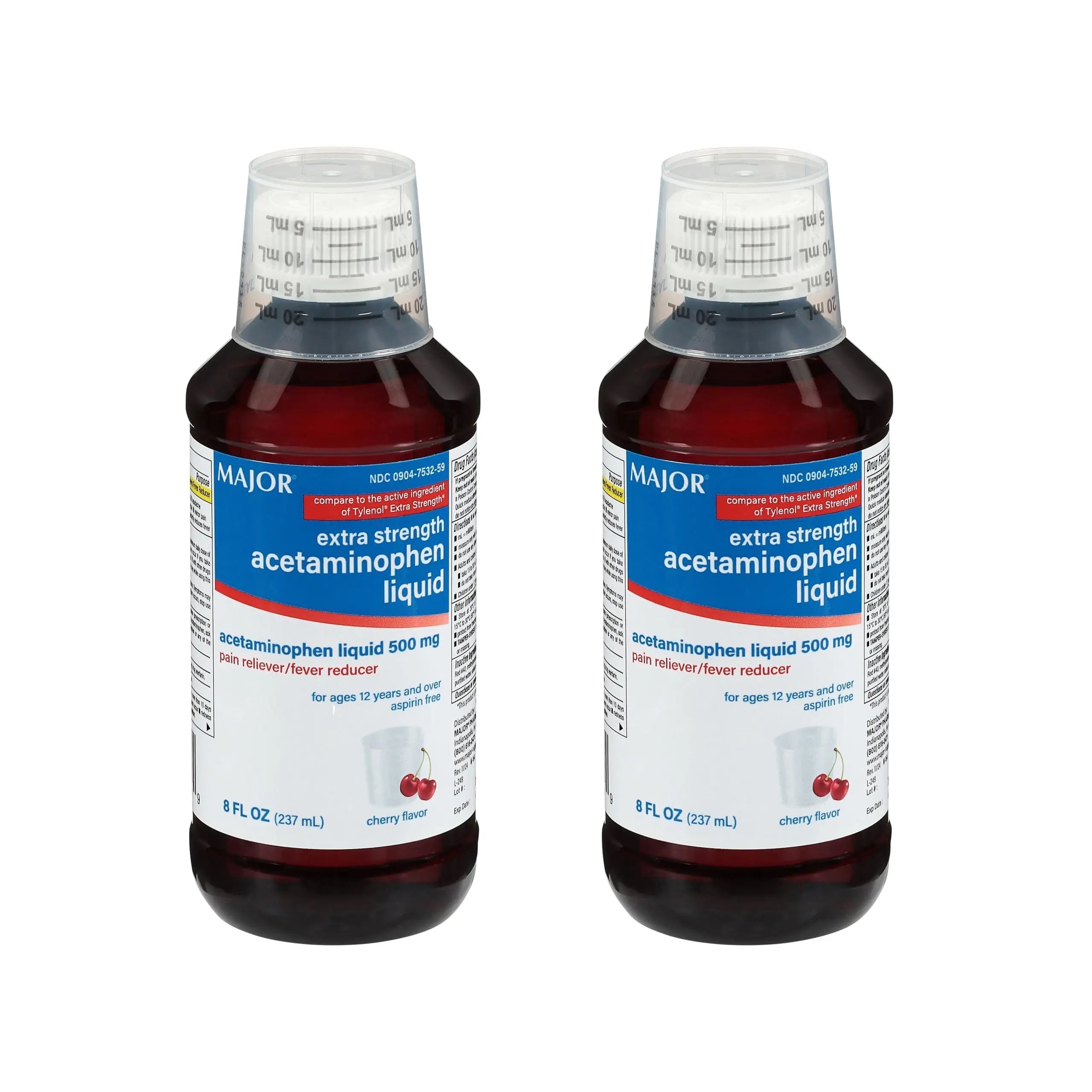 MAJOR Adult Extra Strength Liquid Acetaminophen 500mg - Helps Relieve Pain and Reduce Fevers - Aspirin Free - Cherry Flavor - 8 Fl Oz (2 Pack) MAJOR uk supplements