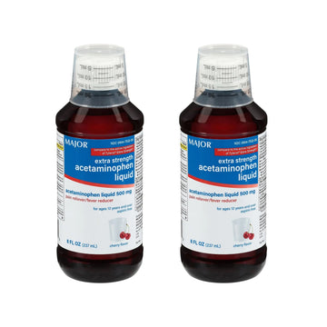 MAJOR Adult Extra Strength Liquid Acetaminophen 500mg - Helps Relieve Pain and Reduce Fevers - Aspirin Free - Cherry Flavor - 8 Fl Oz (2 Pack) MAJOR uk supplements