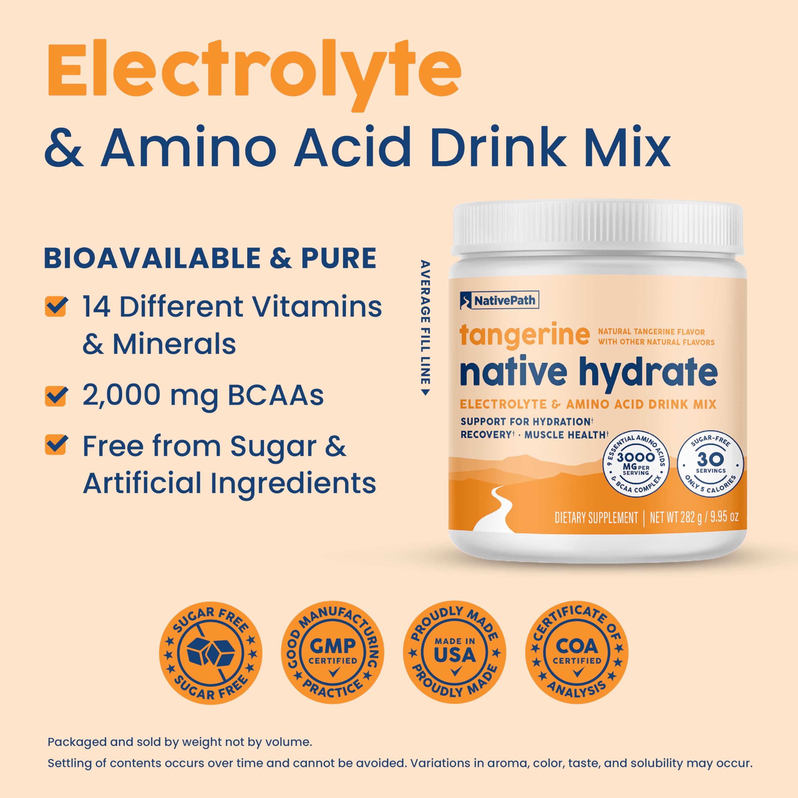 NativePath Hydrate, Zero Sugar, Electrolytes Powder with BCAAs, Tangerine Hydration, Keto & Paleo Friendly, 30 Servings NativePath uk supplements