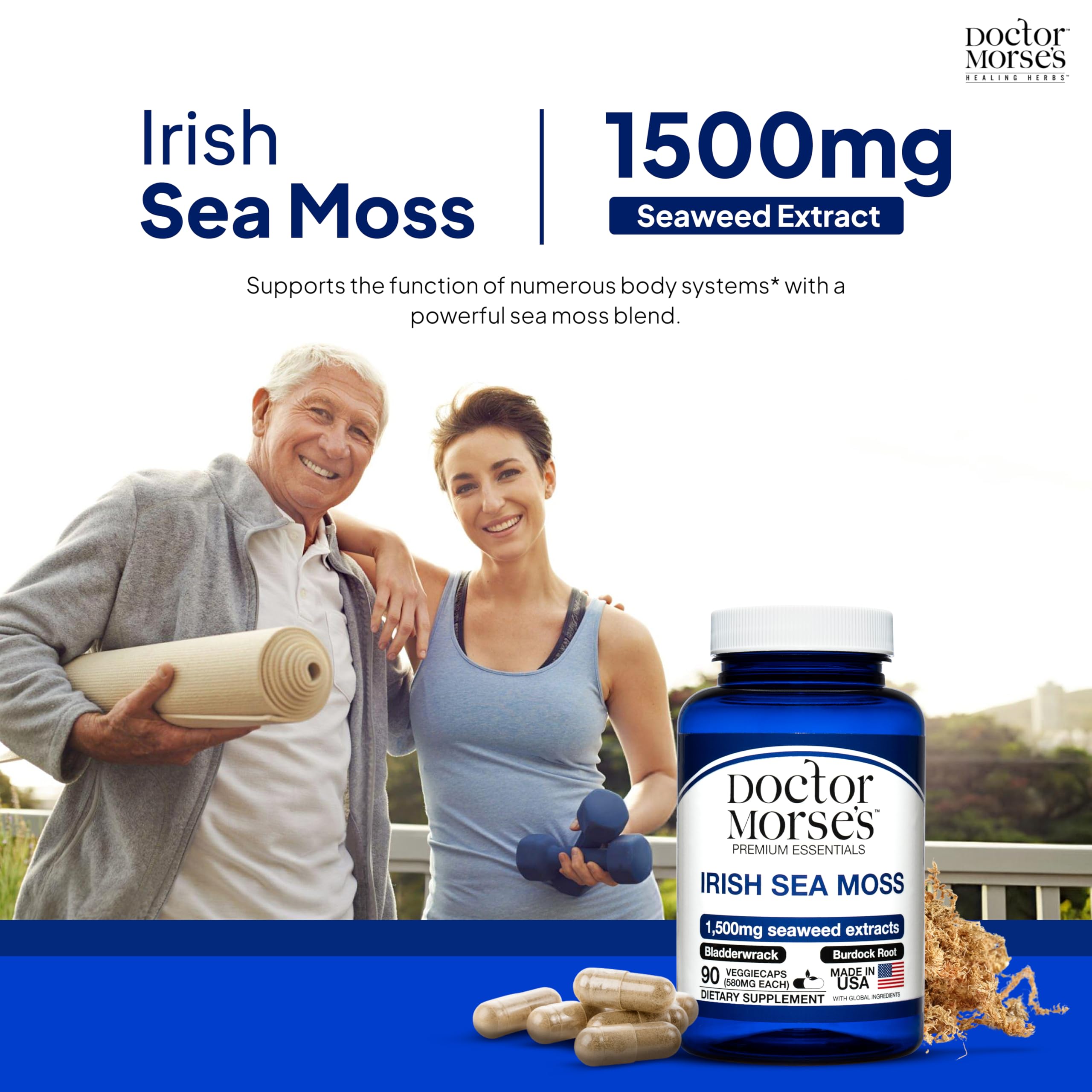 Irish Sea Moss Advanced Supplement Capsules 1500mg, Ultra Potent Seamoss Advanced with Bladderwrack & Burdock Root, Made in FDA-Registered, NSF-Certified Facility, Overall Health Support, 90 Capsules Doctor Morse's uk supplements