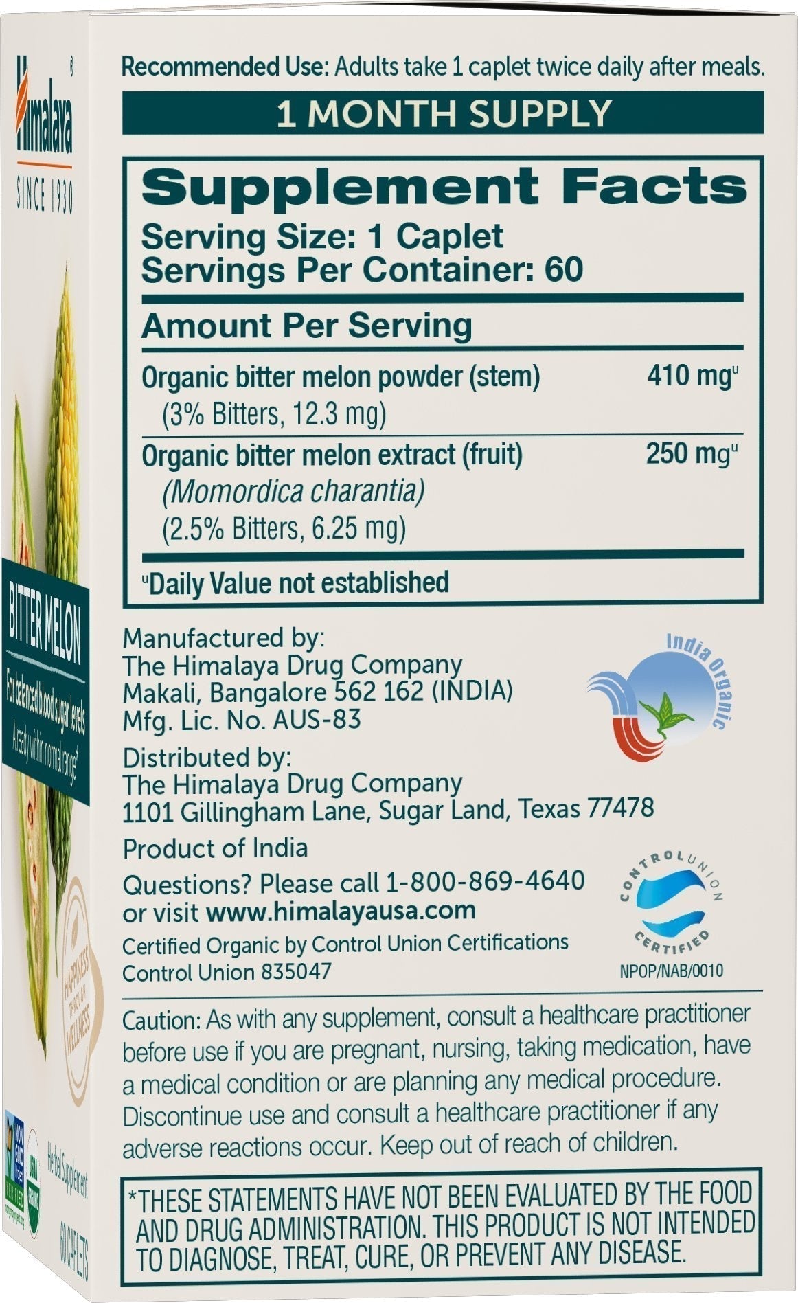 Himalaya Organic Bitter Melon/Karela Herbal Supplement, Glycemic Support and Weight Himalaya uk supplements