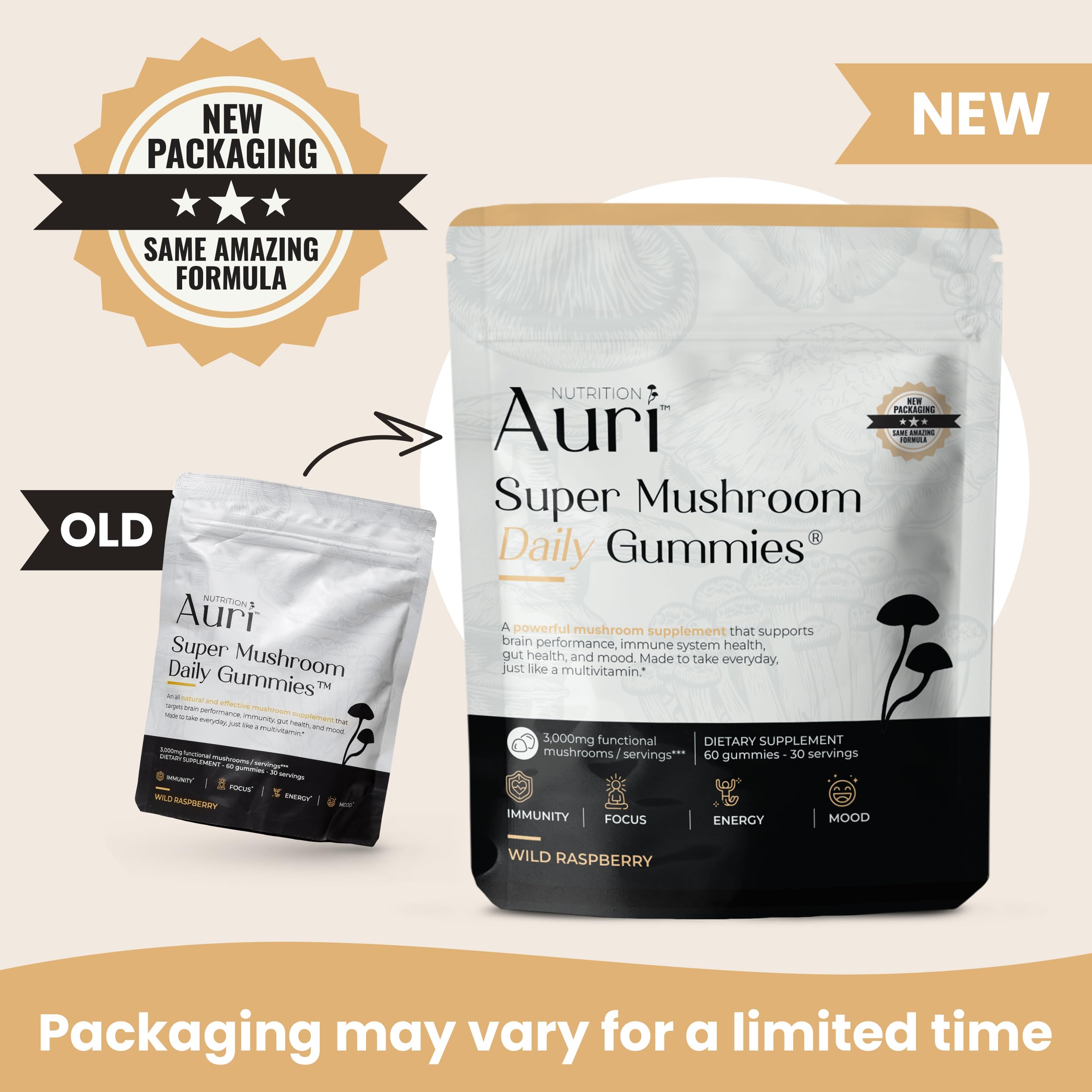 Auri Nutrition Super Mushroom Daily Gummies – All-in-One Functional Gummy with 12 Mushroom Blend Including Lion’s Mane
