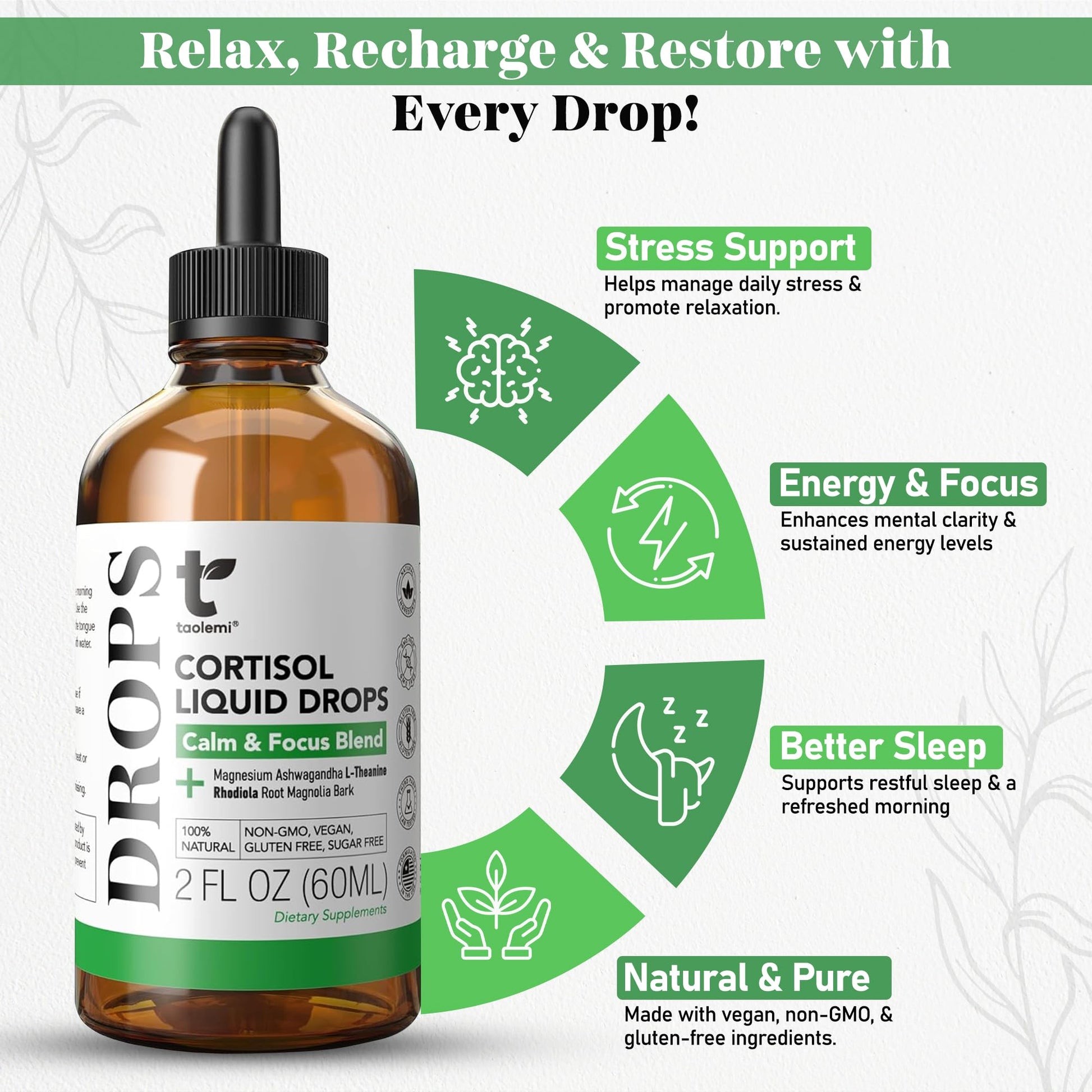 Cortisol Manager Drops with Magnesium & Ashwagandha - Advanced Liquid Blend for Relaxation, Supports Restful Sleep, Fast-Absorbing Liquid, Non-GMO, 2 Fl Oz taolemi uk supplements