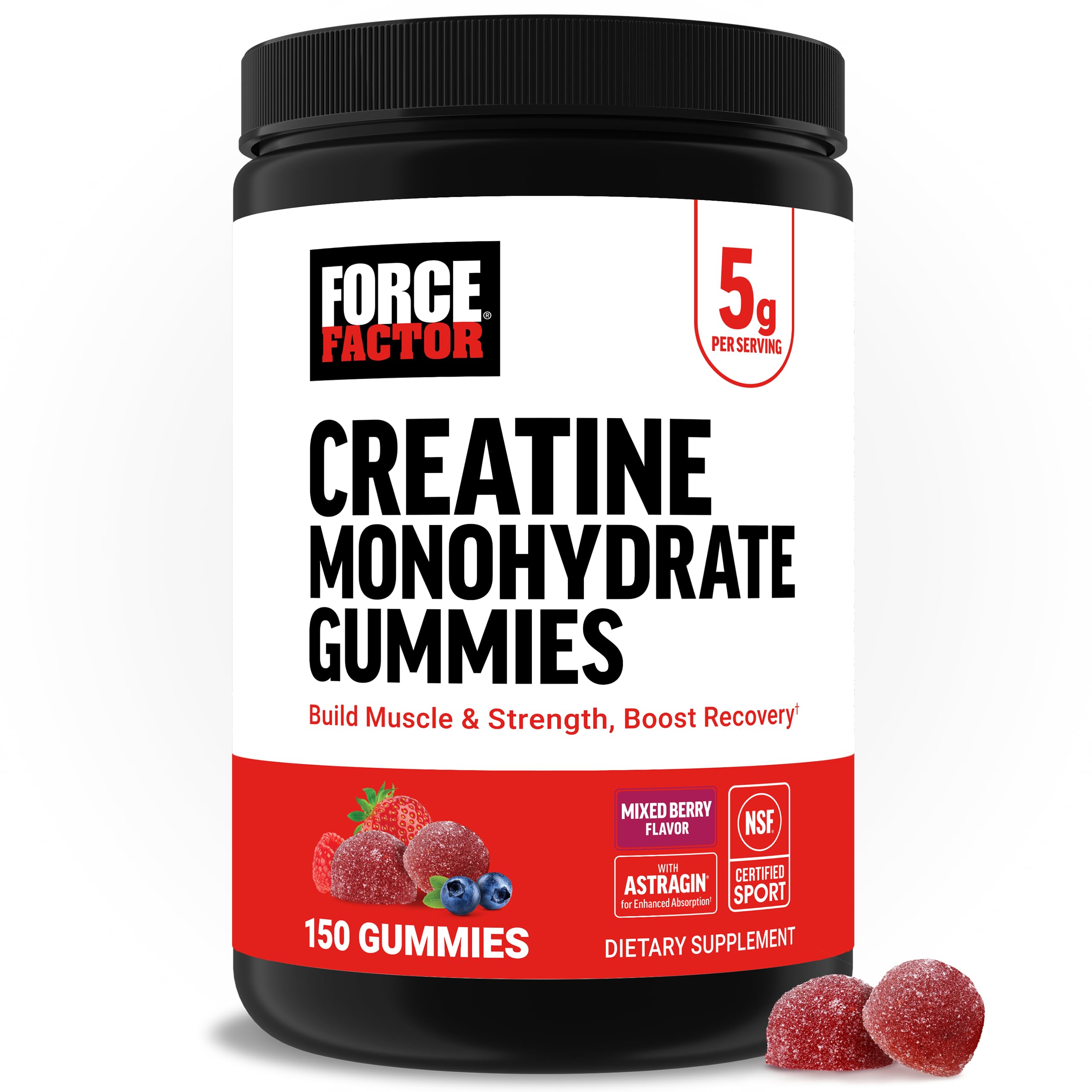 Force Factor Creatine Monohydrate Gummies, NSF Certified, 5g Dose for Men & Women to Support Muscle, Strength, Recovery, Cognitive Health & Memory, Mixed Berry, 150 Gummies Force Factor uk supplements