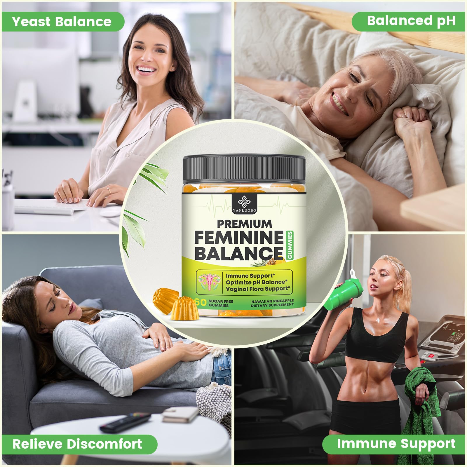 YANLUOBO Feminine Balance Probiotic Gummies - Women's Vaginal Health Support | PH Balance & Odor, Flora, Immune Support | Probiotics for Women, Vegan Pineapple Flavor, 60 Count YANLUOBO uk supplements