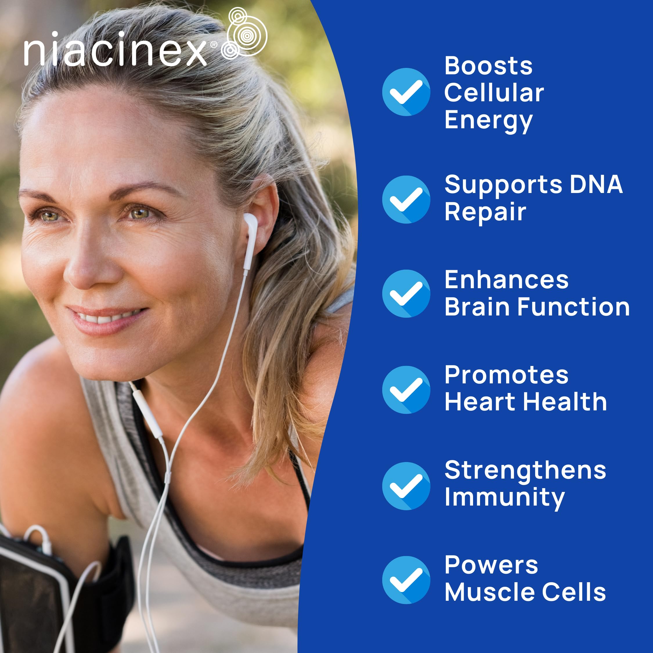 Niacinex NAD+ Supplement - 600mg Pure Nicotinamide Riboside (NR) - Healthy Aging, Mental Clarity & Energy Booster - Cell Regeneration Supplements for Women and Men - 60 NAD Plus Capsules - Made in USA Niacinex uk supplements