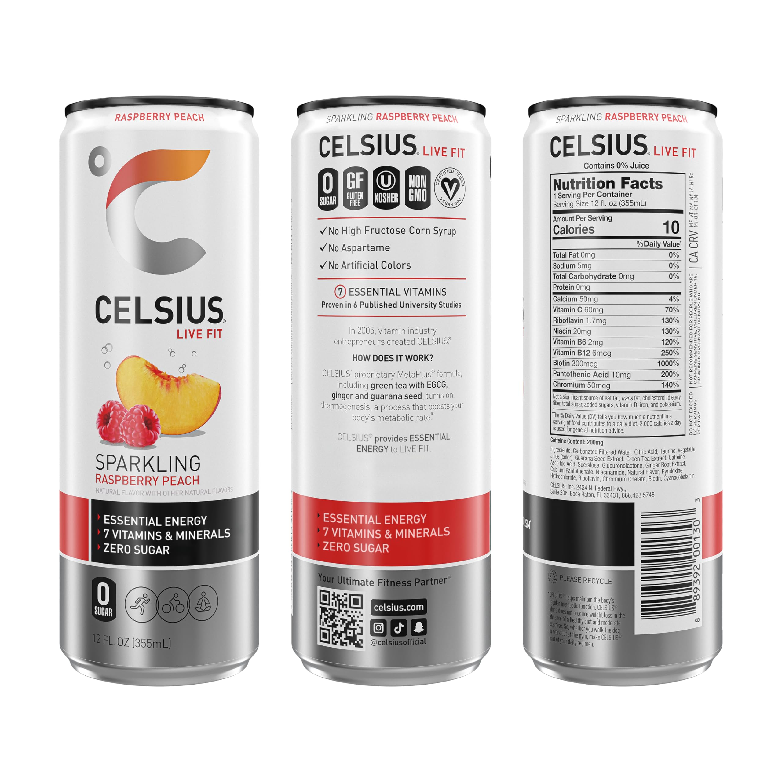 CELSIUS Sparkling Raspberry Peach, Functional Essential Energy Drink 12 Fl Oz (Pack of 12) CELSIUS uk supplements