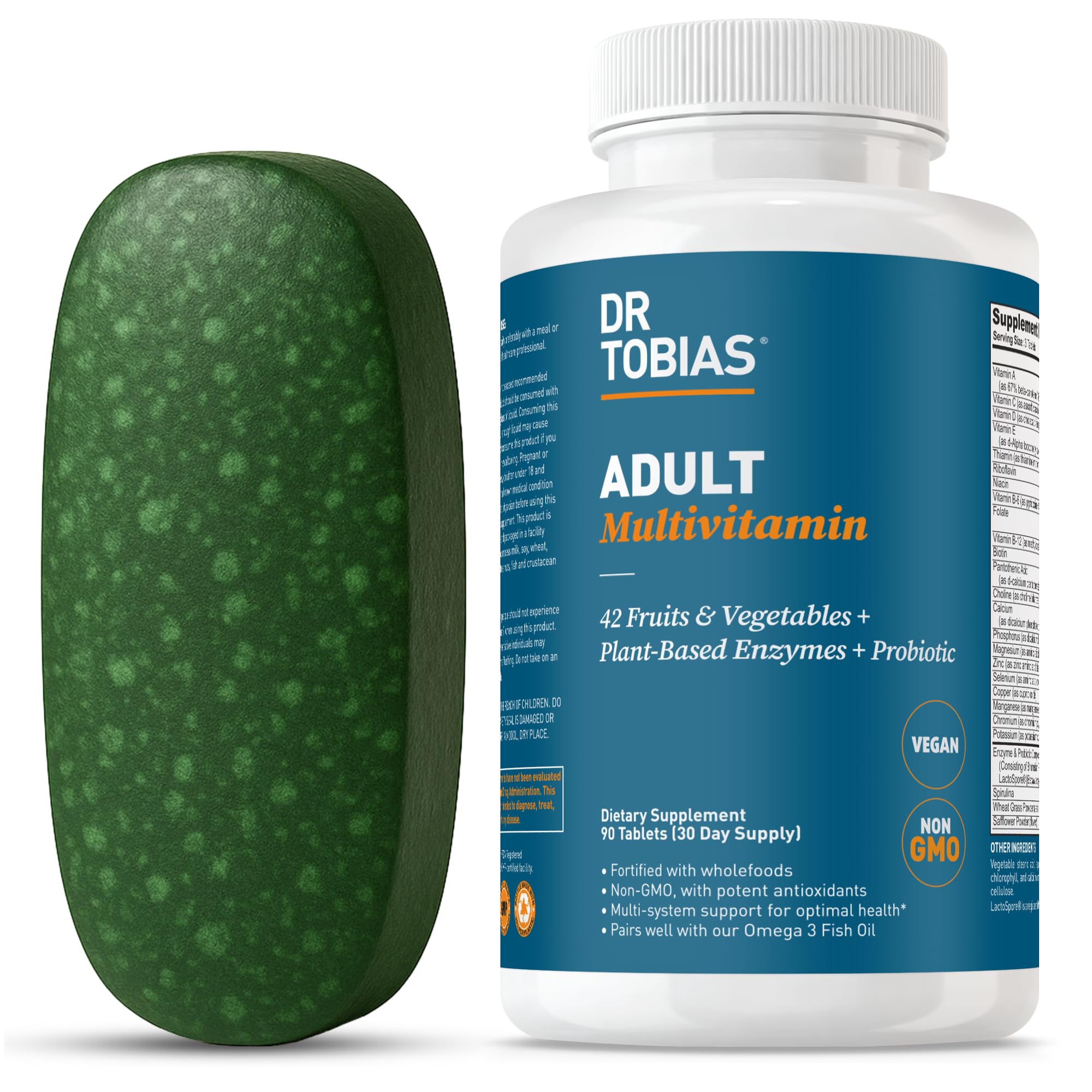 Dr. Tobias Adult Multivitamin for Women & Men, Immune Supporting Vitamins from 42 Fruits, Vegetables, Plus Probiotics, Vegan Multivitamins Dr. Tobias uk supplements