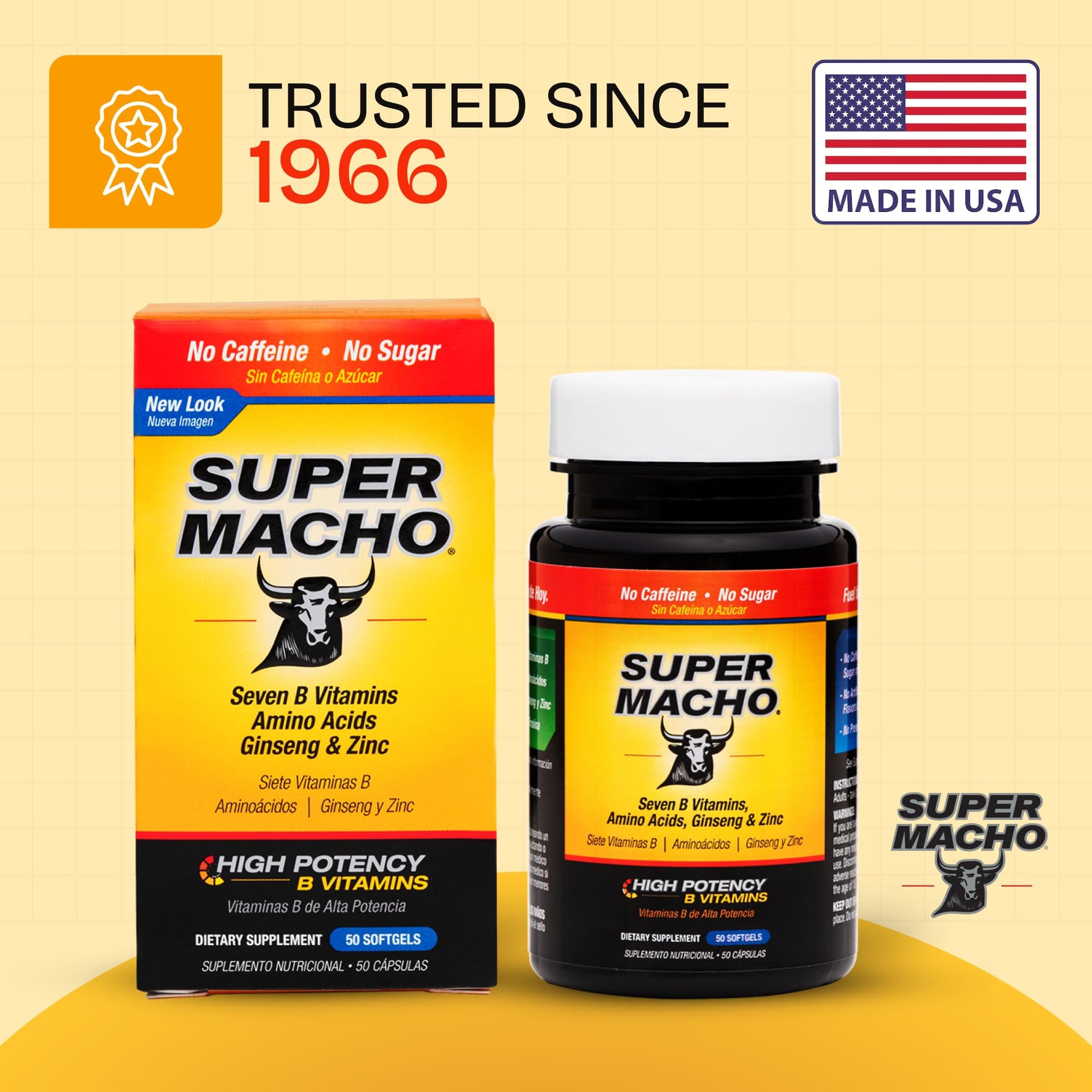 Super Macho, High Potency B Vitamins and Amino Acids, Fuel for Today's Active Men, No Caffeine, No Sugar, Dietary Supplement, Made in USA,50 Softgels Super Macho uk supplements