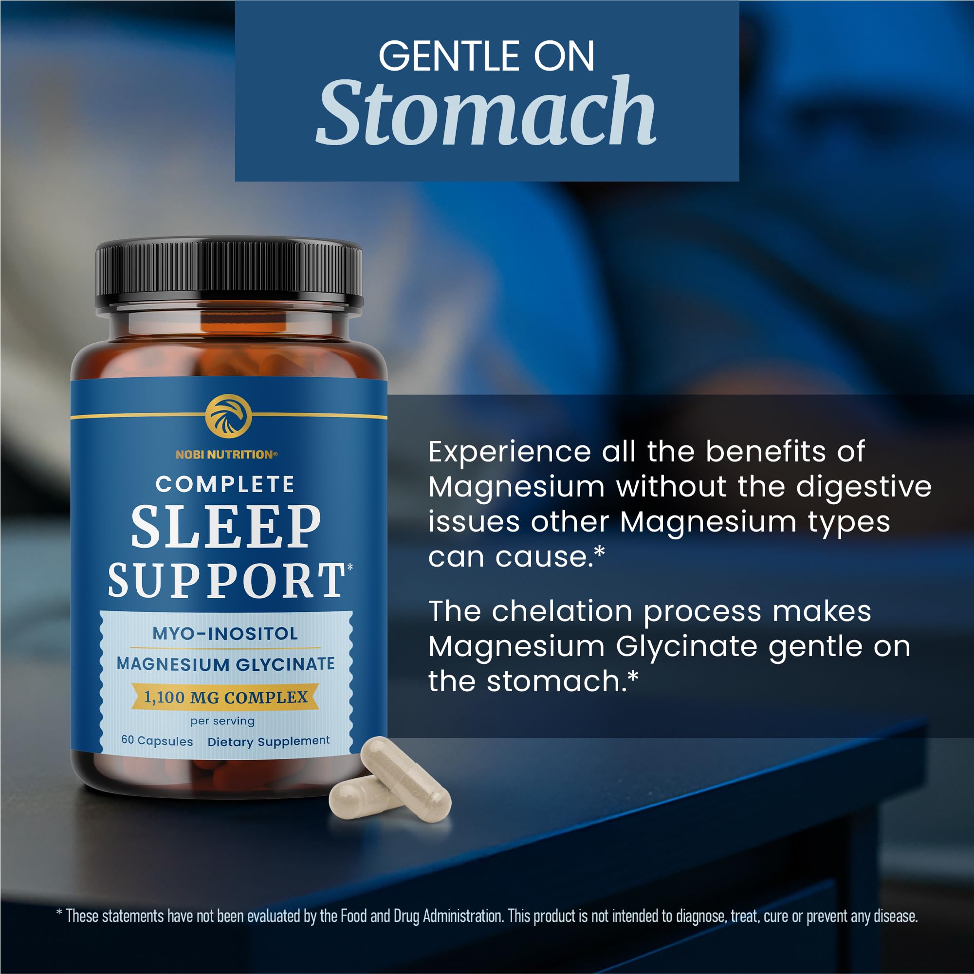 Complete Sleep Support | Myo Inositol + Magnesium Glycinate | Restful Sleep & Relaxation Support | 1100MG Complex | Melatonin-Free, Non-GMO | Inositol Supplement with Magnesium-Glycinate | 60 Ct Nobi Nutrition uk supplements