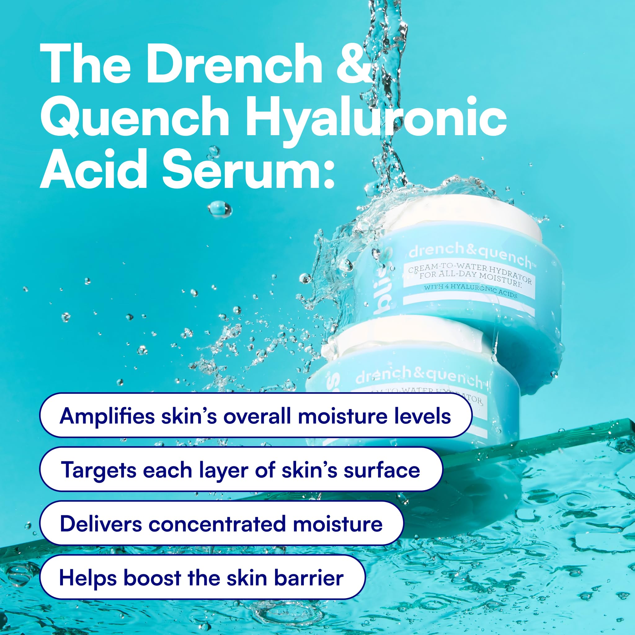Bliss Drench & Quench Hyaluronic Acid Cream to Water Moisturizer | Lightweight Face Cream with 4 Types of Hyaluronic Acid for All Day Hydration and Plump Skin | Clean Vegan & Cruelty Free 1.7 fl oz Bliss uk supplements