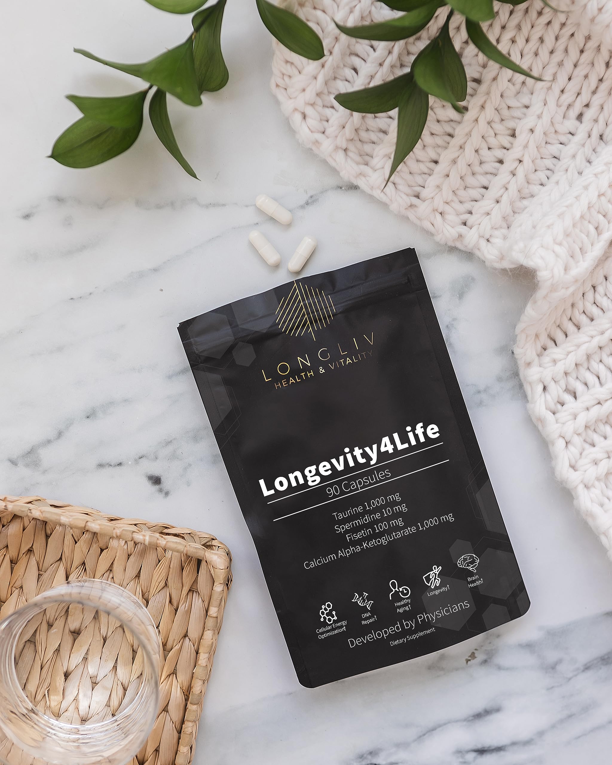 Longevity4Life - Ultimate Cellular Health Supplement - Fisetin, Taurine, Calcium Alpha-Ketoglutarate, and Spermidine Capsules for Longevity and Vitality - Made in USA - Physician Formulated LongLiv Health and Vitality uk supplements