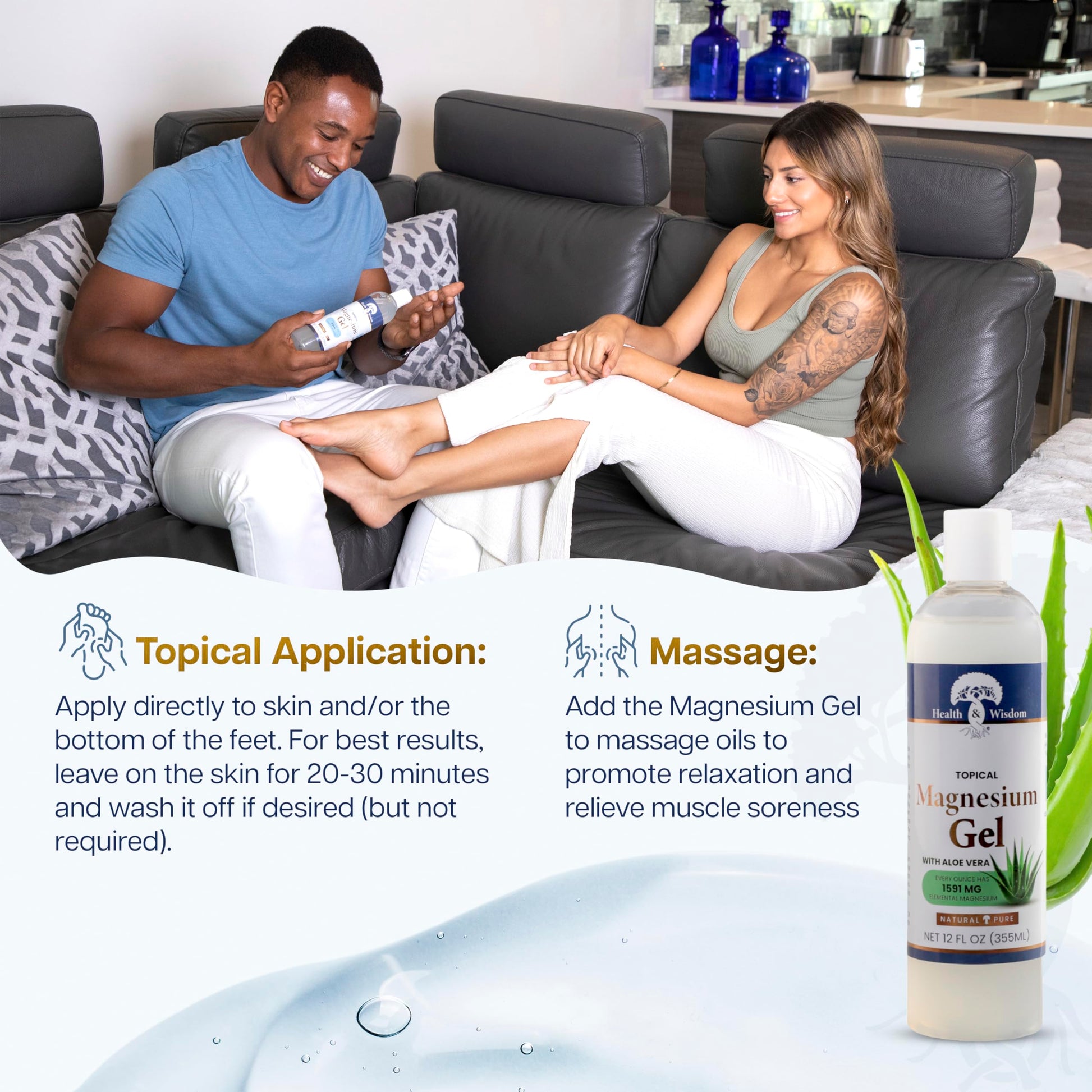 Health and Wisdom Pure Magnesium Gel with Seaweed Extract and Aloe Vera - Topical Muscle & Joint Relief- Natural and Pure Skin & Scalp Moisturizing - Enhanced Absorption - 12 Fl oz Health and Wisdom uk supplements