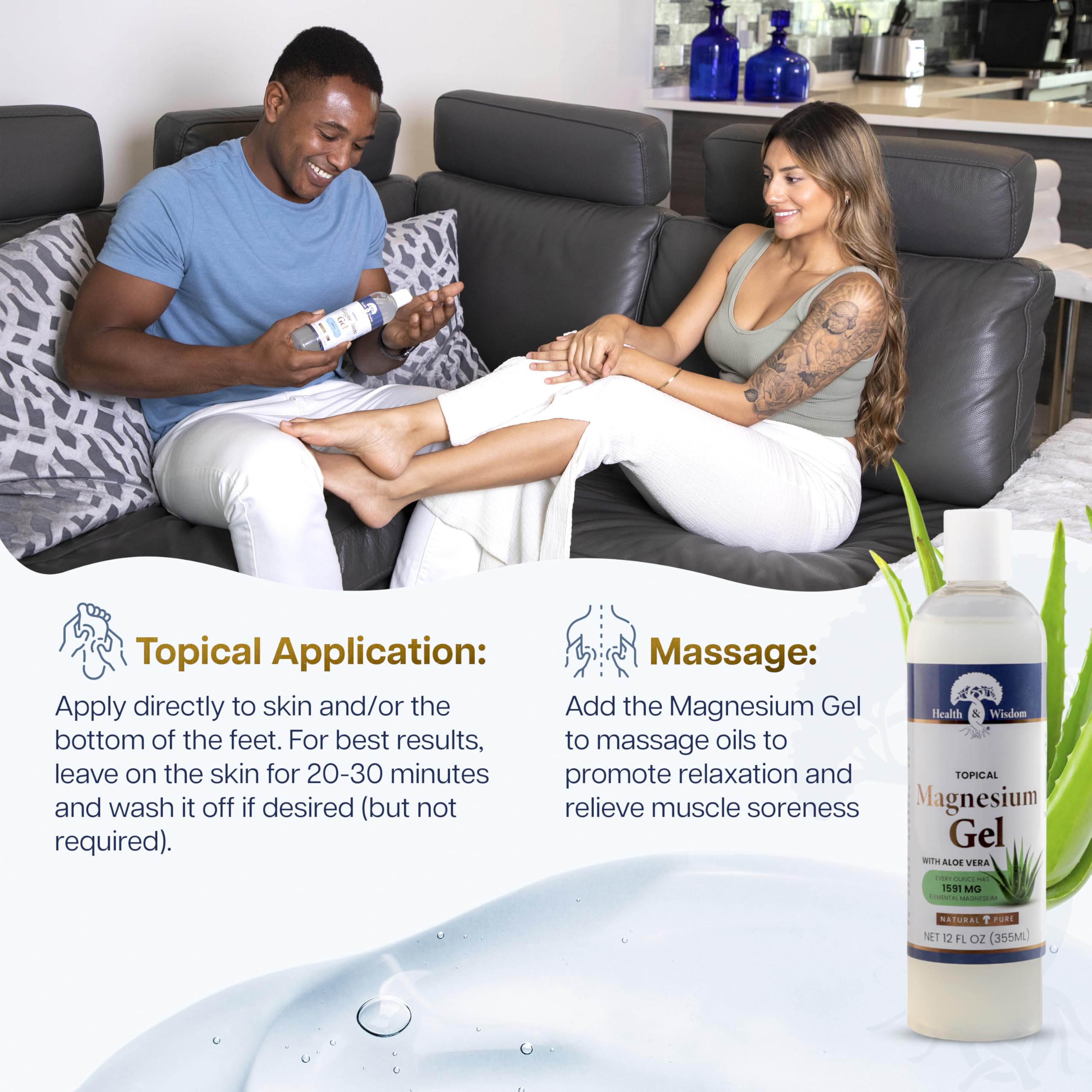 Health and Wisdom Pure Magnesium Gel with Seaweed Extract and Aloe Vera - Topical Muscle & Joint Relief- Natural and Pure Skin & Scalp Moisturizing - Enhanced Absorption - 12 Fl oz Health and Wisdom uk supplements