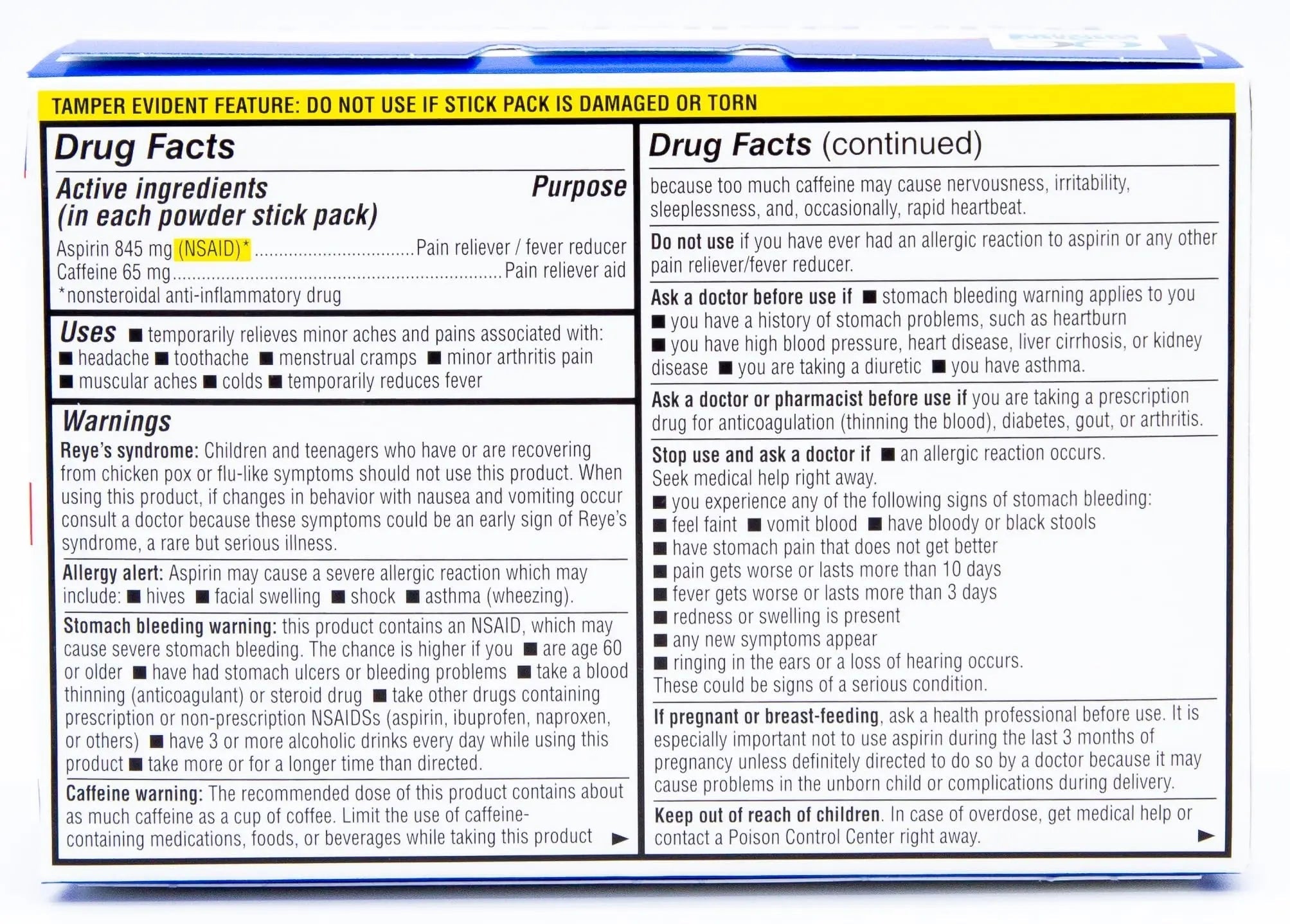 Quality Choice Fast Pain Relief Powder, Contains 50 Powder Packets for Rapid Pain Relief. Contains Aspirin & Caffiene Quality Choice uk supplements