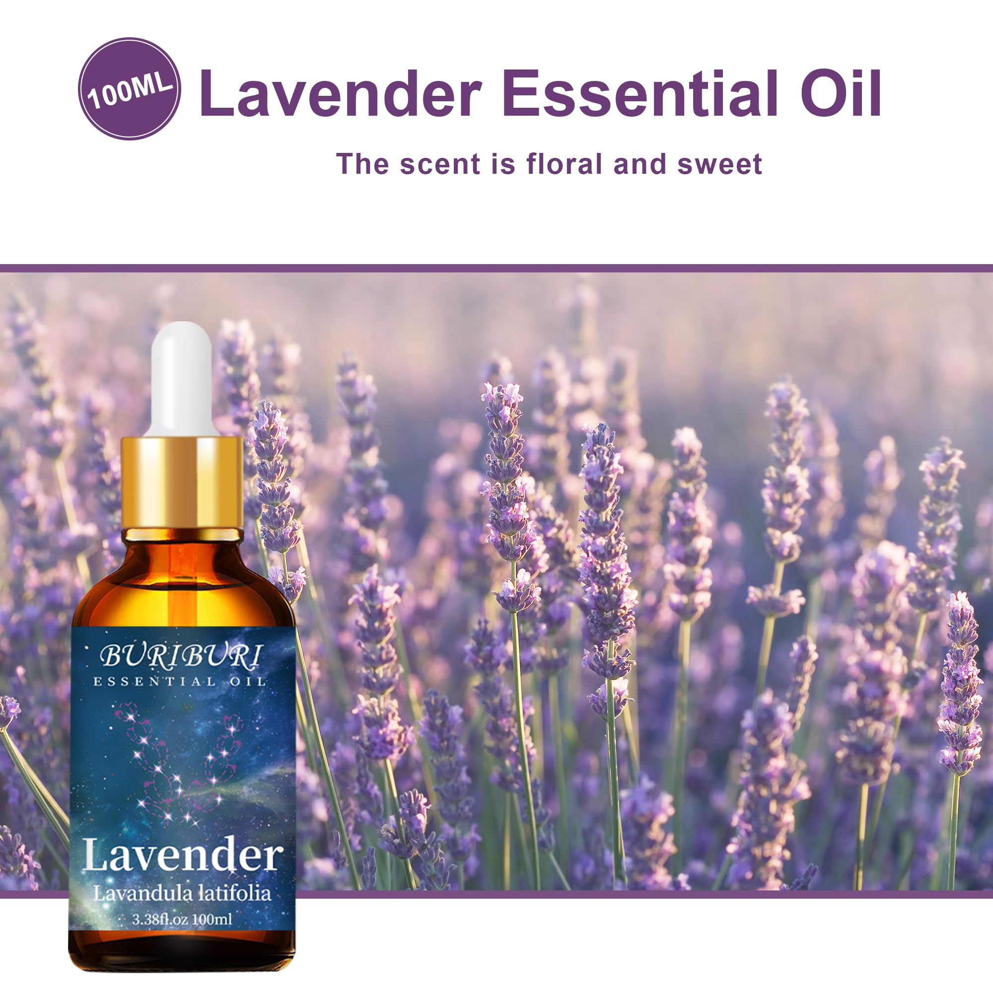 BURIBURI Lavender Essential Oil 100ML, 100% Pure Undiluted, Natural, Organic Aromatherapy Oil Lavender Oils BURIBURI uk supplements