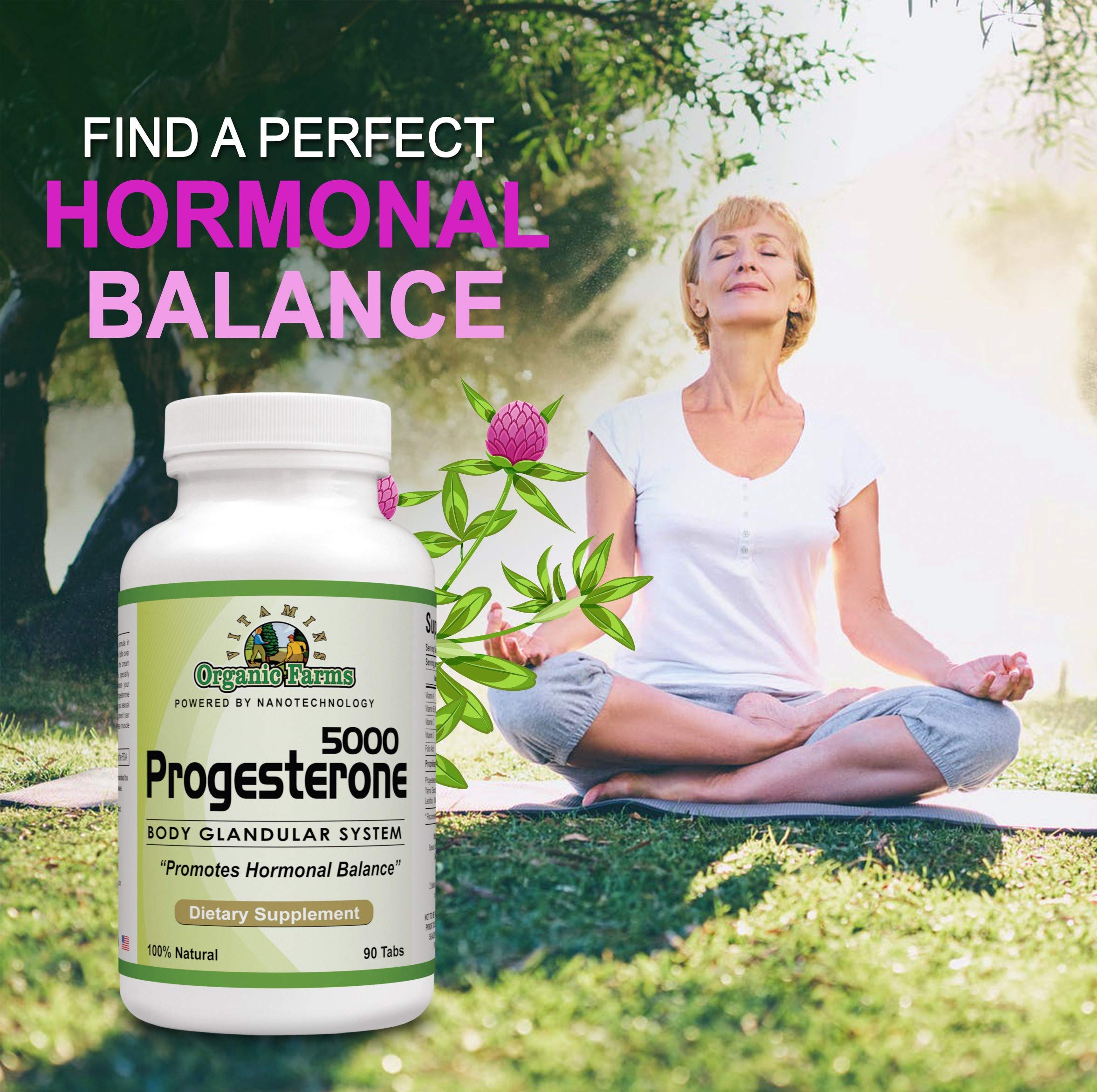 Organic Farm Vitamins Progesterone 5000 - Body glandular System Dietary Supplement, 100% Natural Progesterone Pills - Formula to Balance Hormones - progesterone Supplement, 90 Tablets Organic Farms Vitamins uk supplements