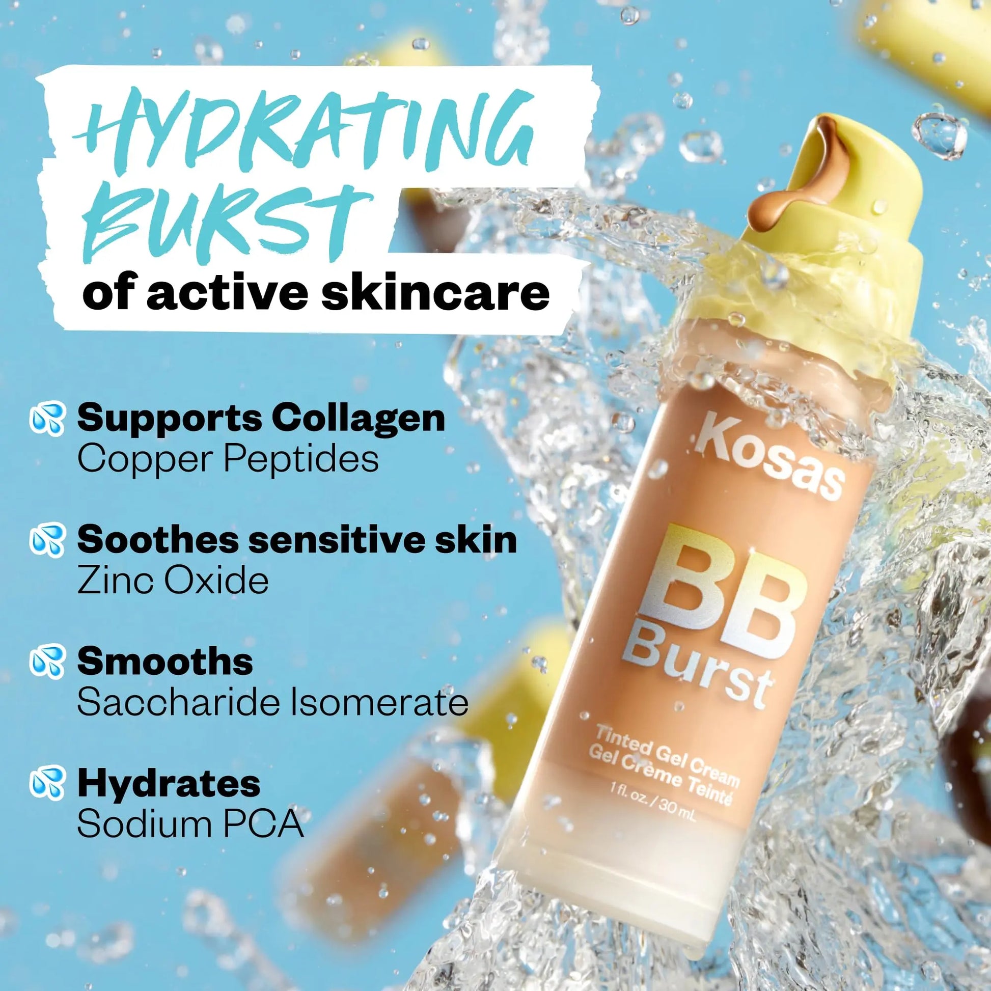 Kosas BB Burst Tinted Face Gel Cream - Supports Healthy Collagen, Smoothes Skin, Hydrates & Moisturizes - Lightweight Buildable Coverage - Light Medium Neutral 21, (1 Oz/30 ML) Kosas uk supplements