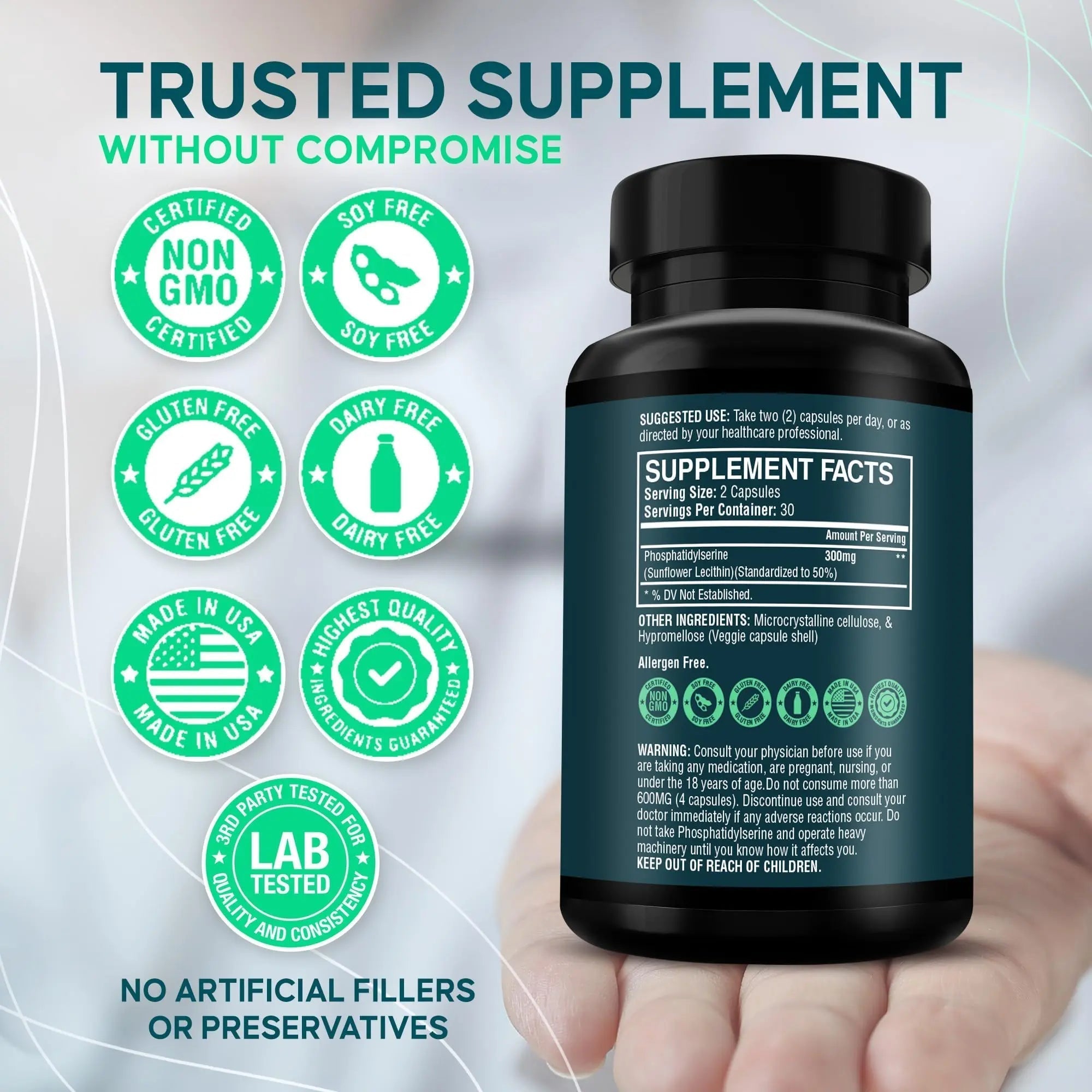 Phosphatidylserine Supplement – Premium Nootropic for Brain Health, Memory, Focus & Stress Support – 300mg Sunflower Lecithin NeuroGuard uk supplements