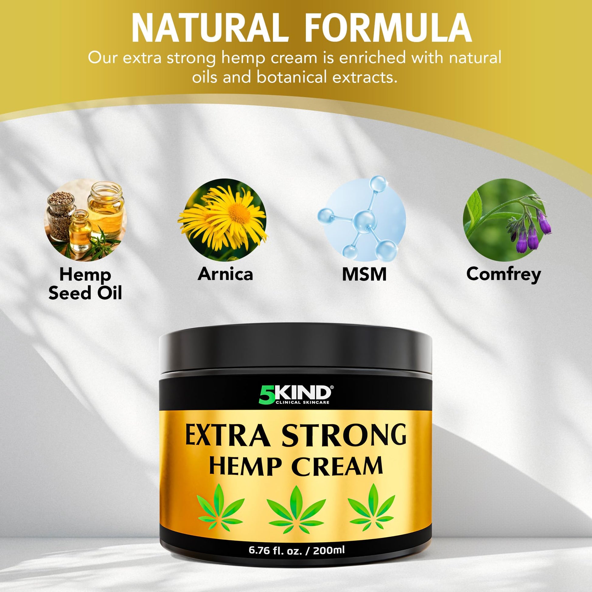 5kind Extra Strong Hemp Cream 6.76 fl oz - Maximum Strength - Natural Topical Cream - Muscle Rub for Lower Back, Joints, Neck, Knees, Shoulders 5kind clinical skincare uk supplements