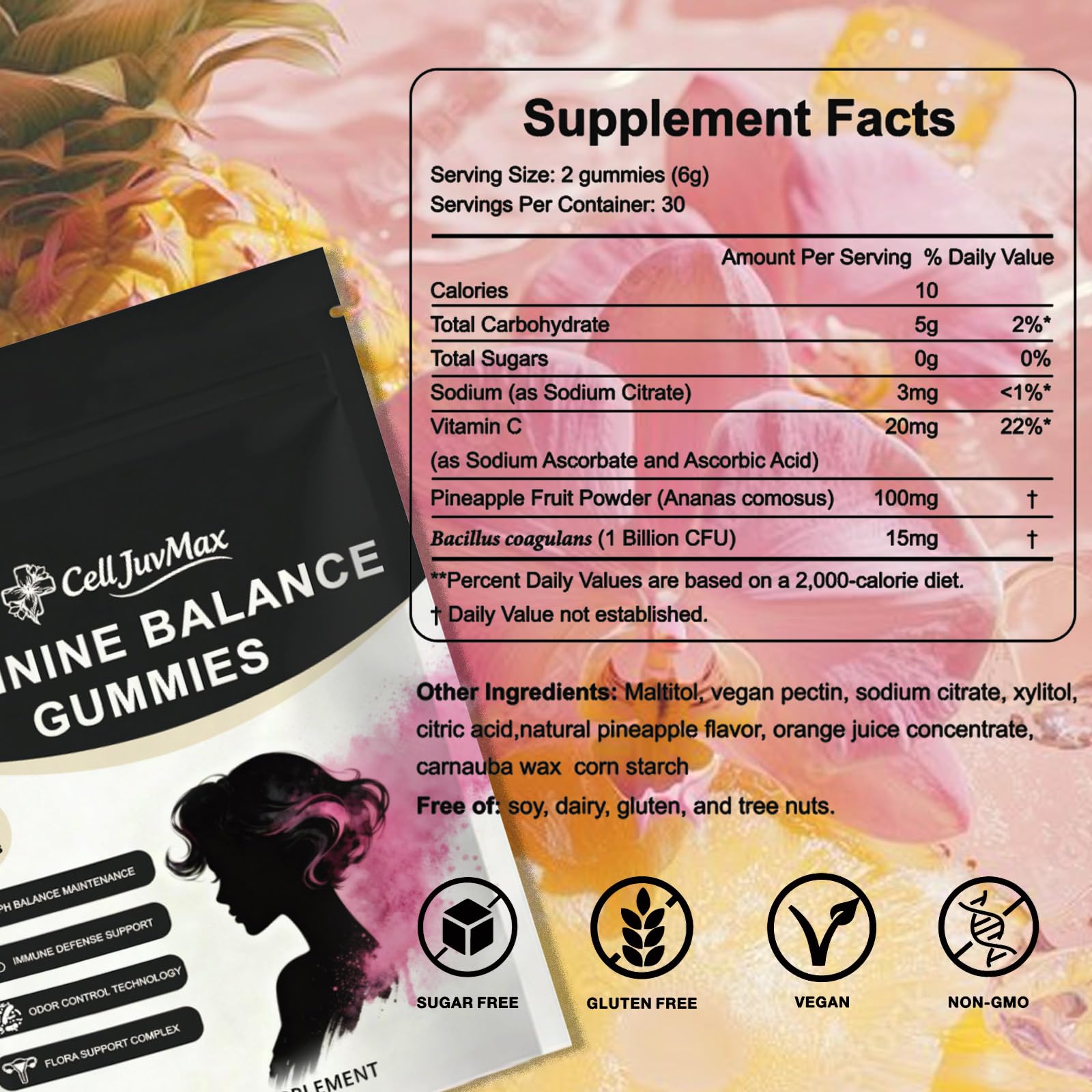 YFDSRF Feminine Balance Probiotic Gummies for Women - with Hawaiian Pineapple, pH Balance Support, Healthy Odor & Flora, Vaginal & Immune Health, Vegan Dietary Supplement - 60 Gummies (1) YFDSRF uk supplements