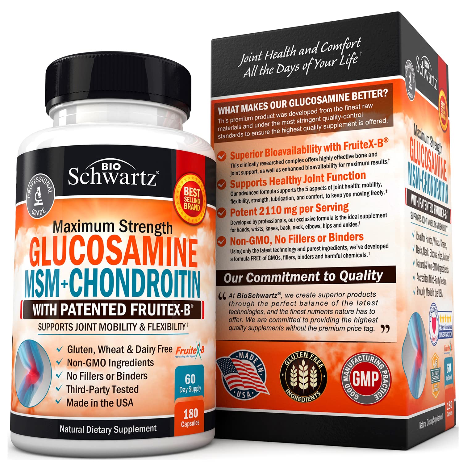 Glucosamine Chondroitin MSM 2110mg - Joint Support Supplement with Turmeric BioSchwartz uk supplements