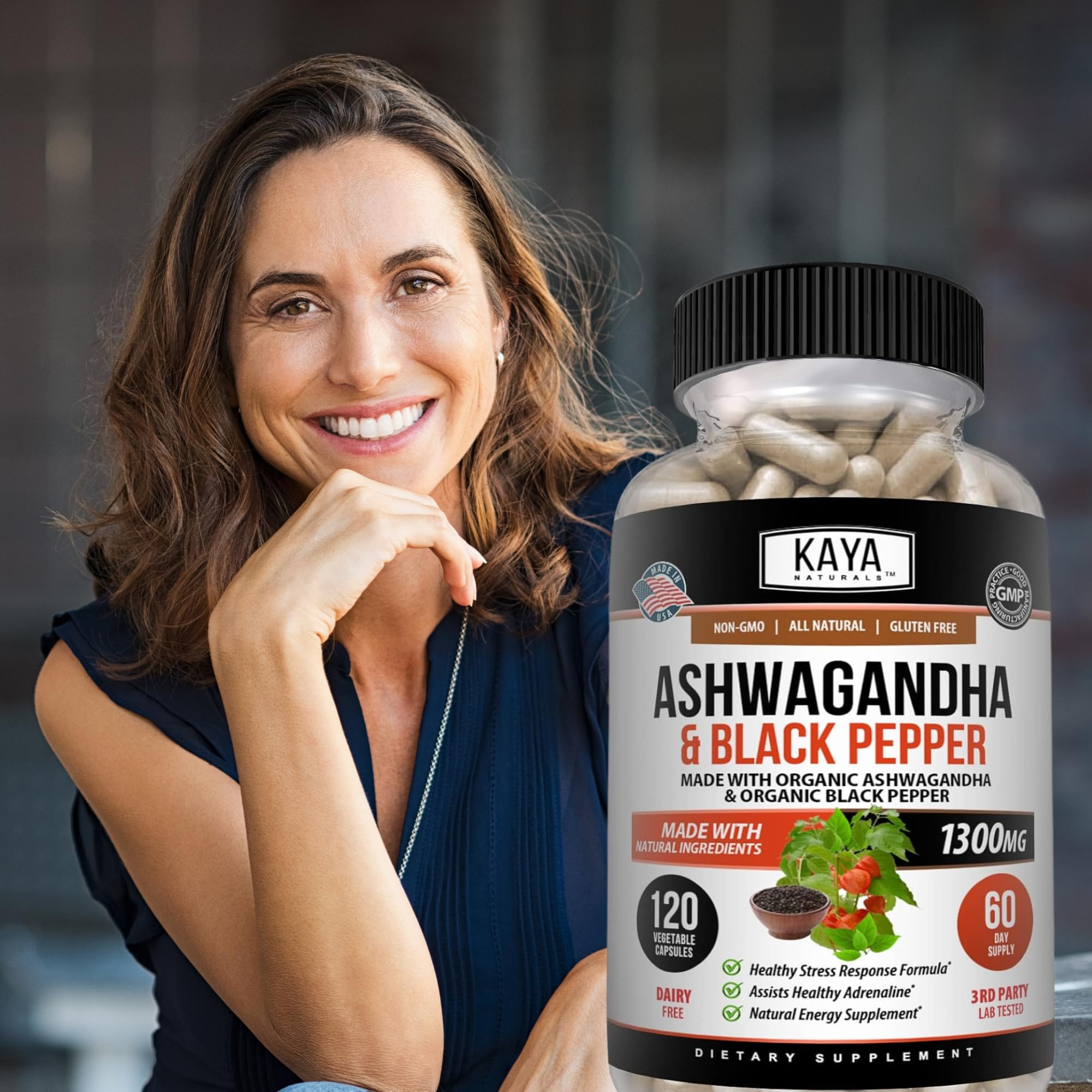 Kaya Naturals Ashwagandha 1300mg, 120 Count Capsules for Stress Relief, Adrenal, Mood & Thyroid Support, Black Pepper and 100% Pure Ashwagandha -120 Capsules Kaya Naturals uk supplements