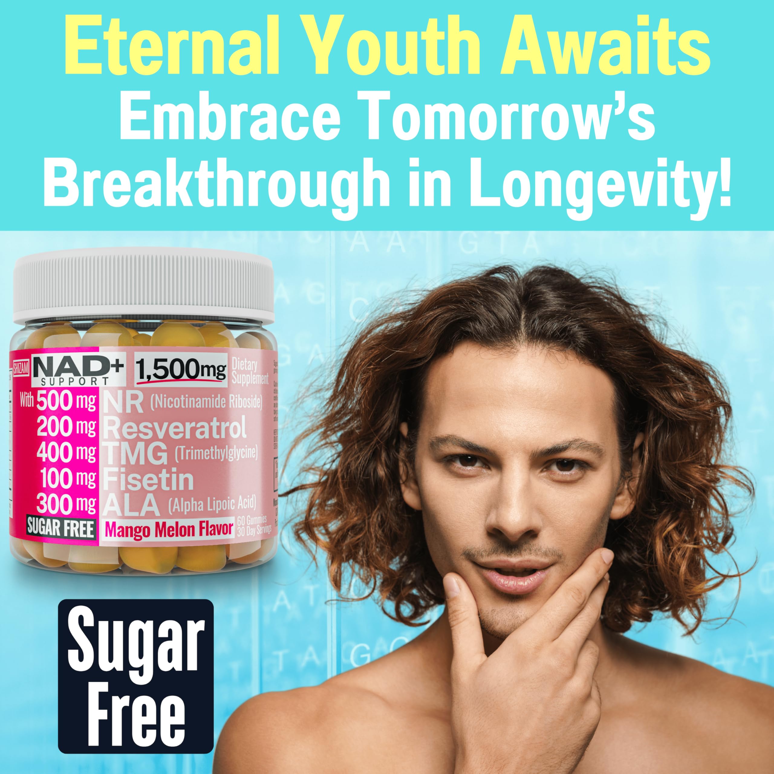 1500mg NAD+ Sugar Free Gummies | NAD + Plus NR TMG ALA Trans-Resveratrol Fisetin Supplements | Nicotinamide Riboside Trimethylglycine Alpha Lipoic Acid Betaine Pills Capsules Tincture Supplement Alt SHIZAM uk supplements