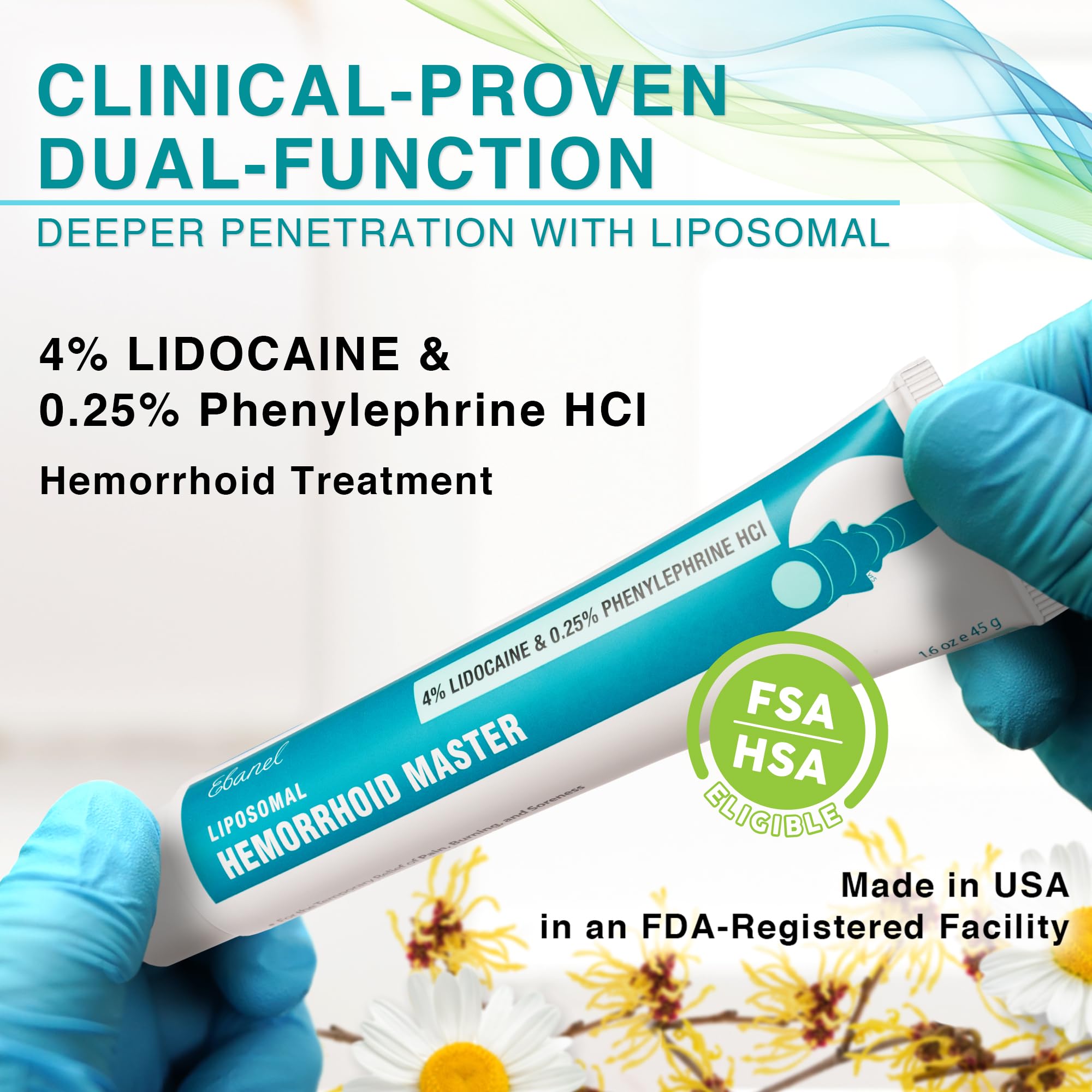 Ebanel 4% Lidocaine Hemorrhoid Treatment Ointment with Phenylephrine, Witch Hazel, Vitamin B6, Zinc Oxide, Frankincense, External and Internal Hemorrhoids Treatment Burn Itch Pain Relief Anal Cream Ebanel uk supplements