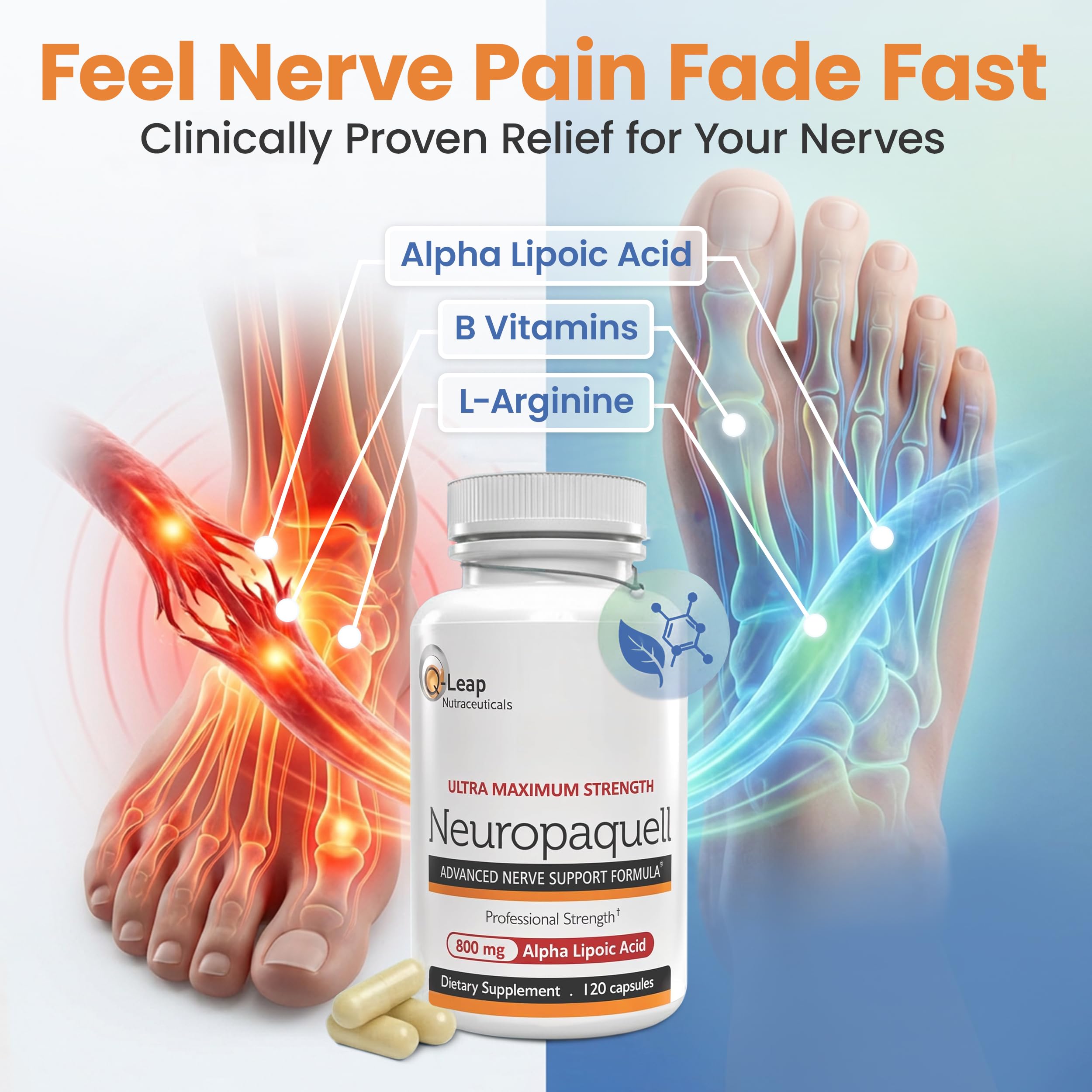 Platinum Health Alpha Lipoic Acid for Neuropathy Nerve Pain Support, Supplement, B Vitamins, L Arginine, All Natural Maximum Strength Neuropaquell for Discomfort in Feet, Hand, Toes,120 Capsules,800mg Platinum Health uk supplements