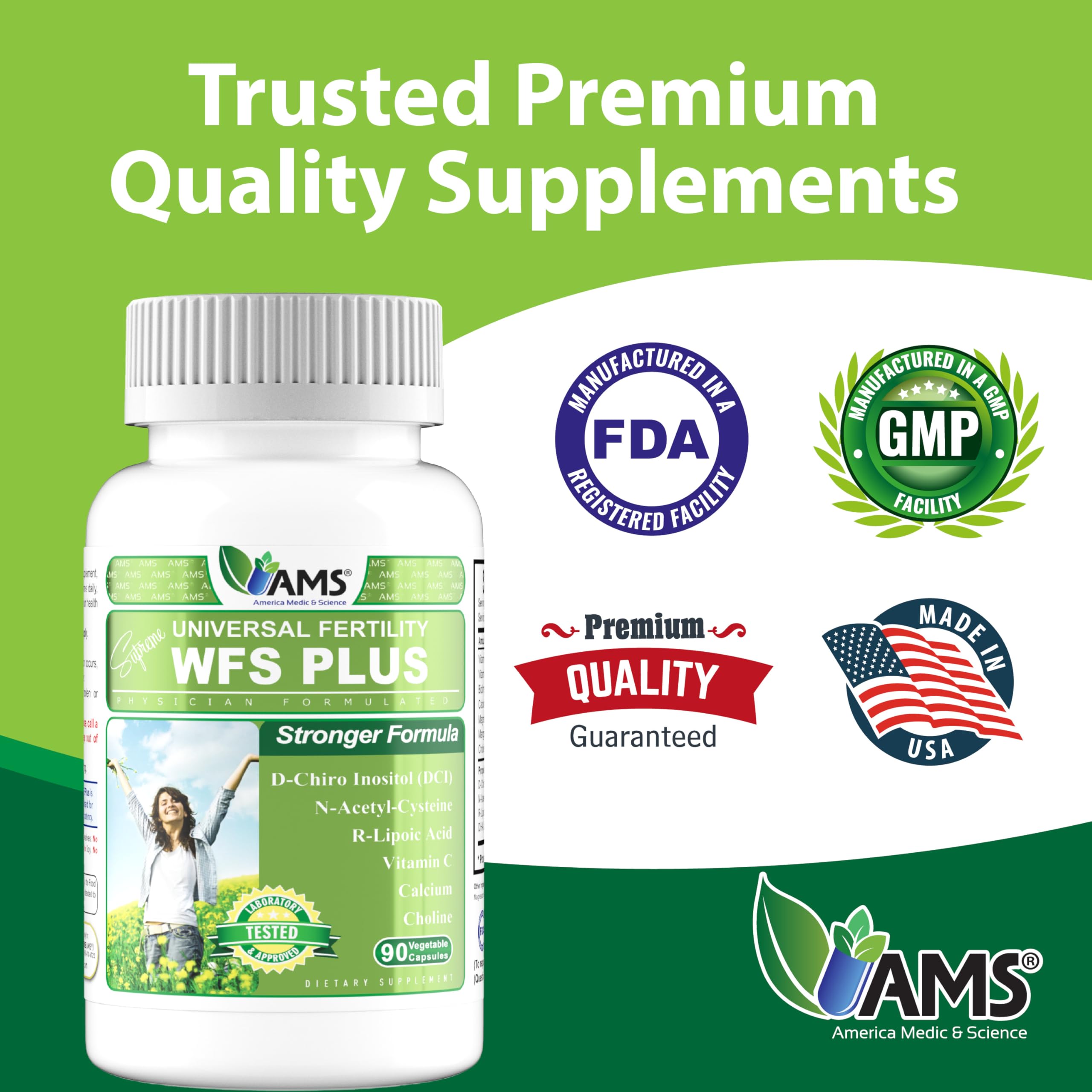 America Medic & Science WFS Plus Fertility Supplements for Women (90 Capsules) Supports Ovulatory Health | Natural Preconception Vitamins, Reproductive Aid, with D-Chiro Inositol, DHA |15-Day Supply. America Medic & Science uk supplements