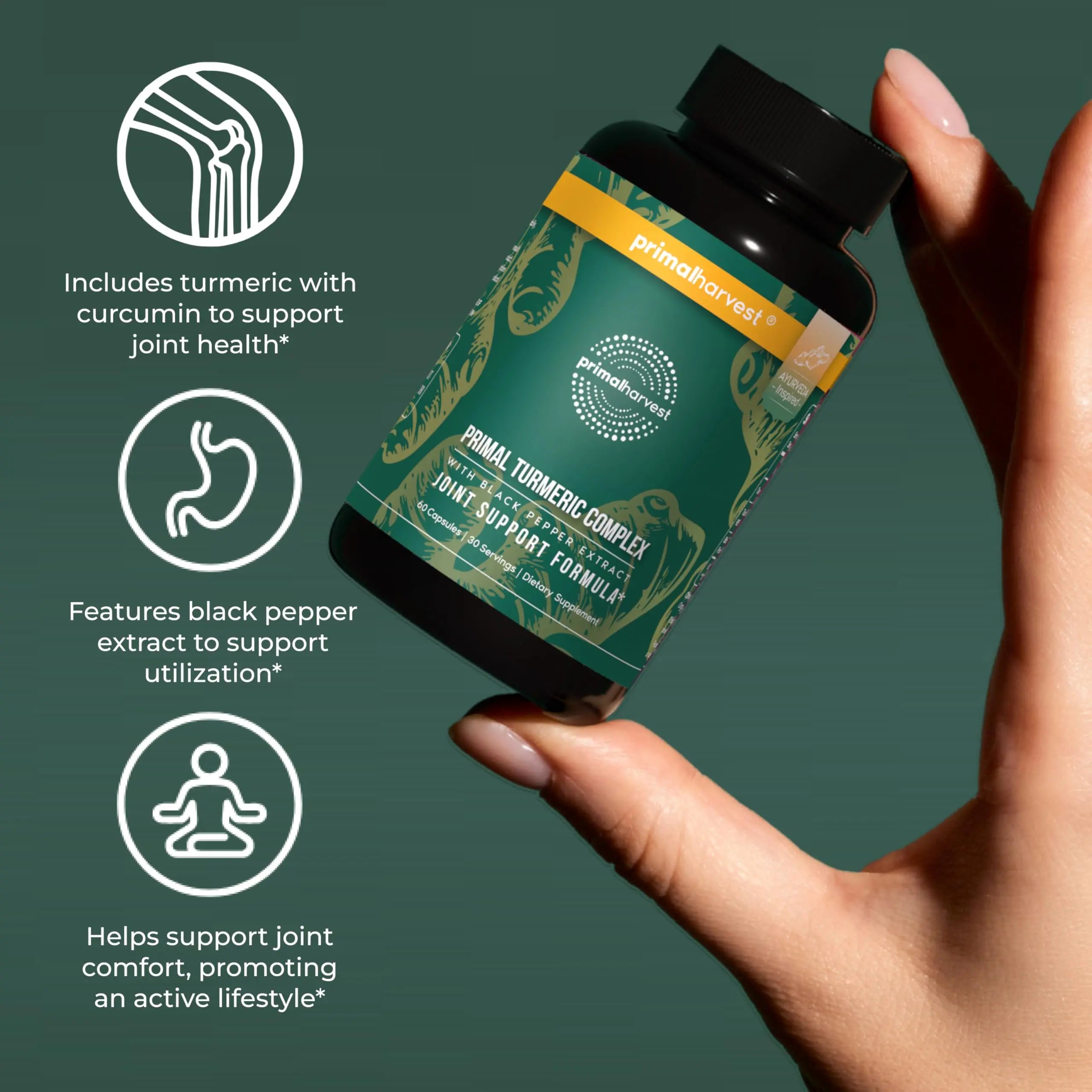 Primal Harvest 1 Pack, Primal Turmeric Complex w/Black Pepper Extract, Joint and Mobility Support Turmeric Supplement for Women & Men, 60 Capsules Primal Harvest uk supplements