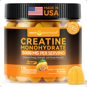 Inner Brightness Creatine Monohydrate Gummies for Men & Women 5000 mg, 3rd Party Tested, Creatine Chews for Muscle Growth, Strength & Energy Support, Sugar Free, Vegan, 120 Count, Mango Passionfruit Inner Brightness uk supplements