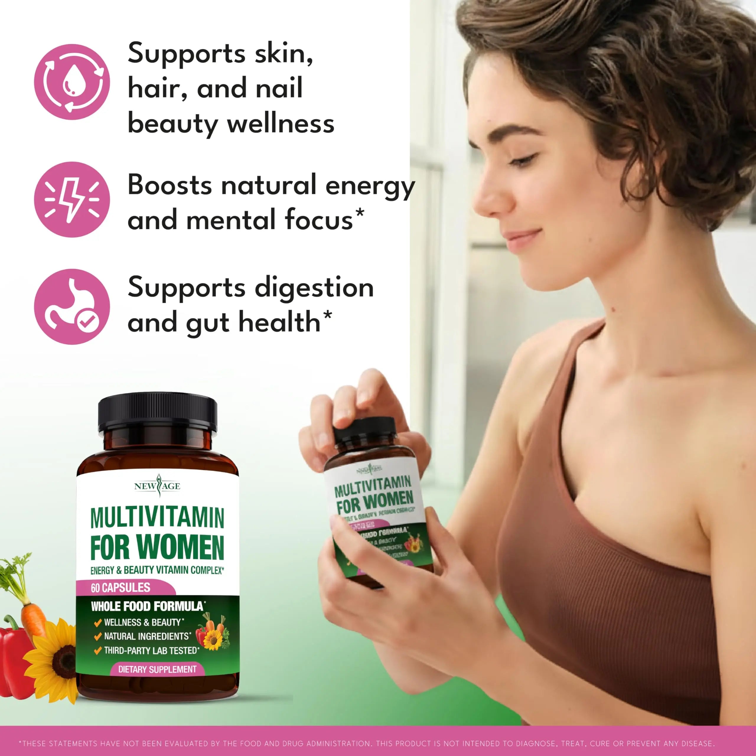 NEW AGE Multivitamin for Women - B-Complex, Whole Foods, Hair Support, Iron - All in1 Womens Multivitamin NEW AGE uk supplements